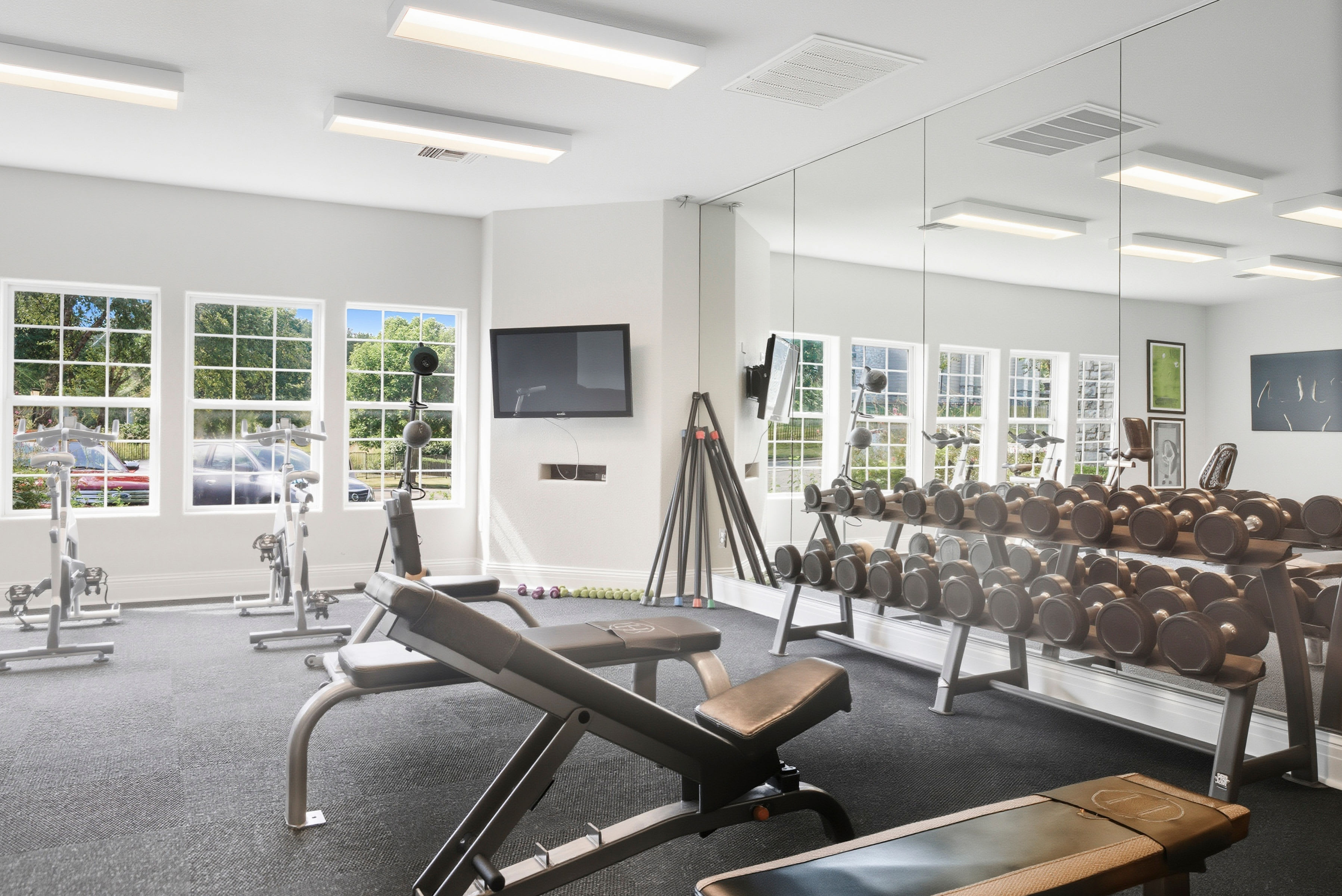 Spacious gym at The Highlands in Overland Park, Kansas