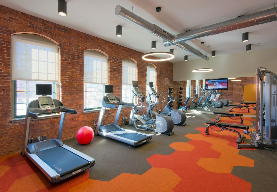 Spacious fitness center center at The Lofts at 30 Pine in Gardner, Massachusetts