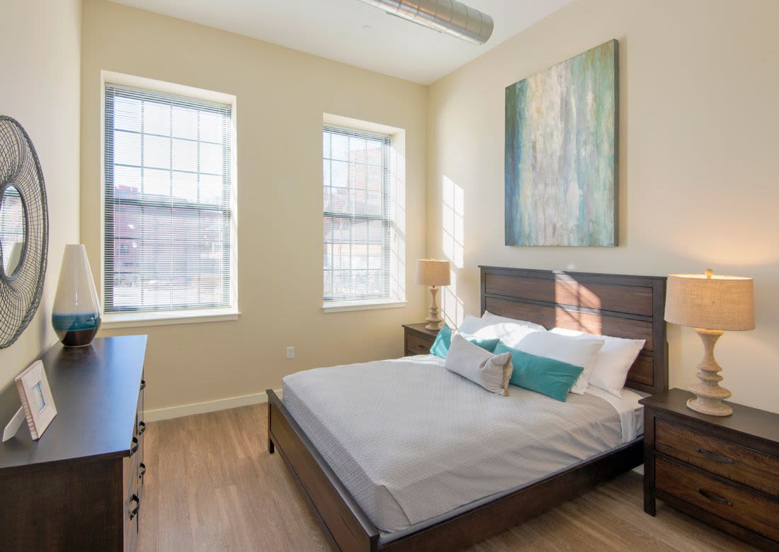 Cozy bedroom at The Lofts at 30 Pine in Gardner,Massachusetts