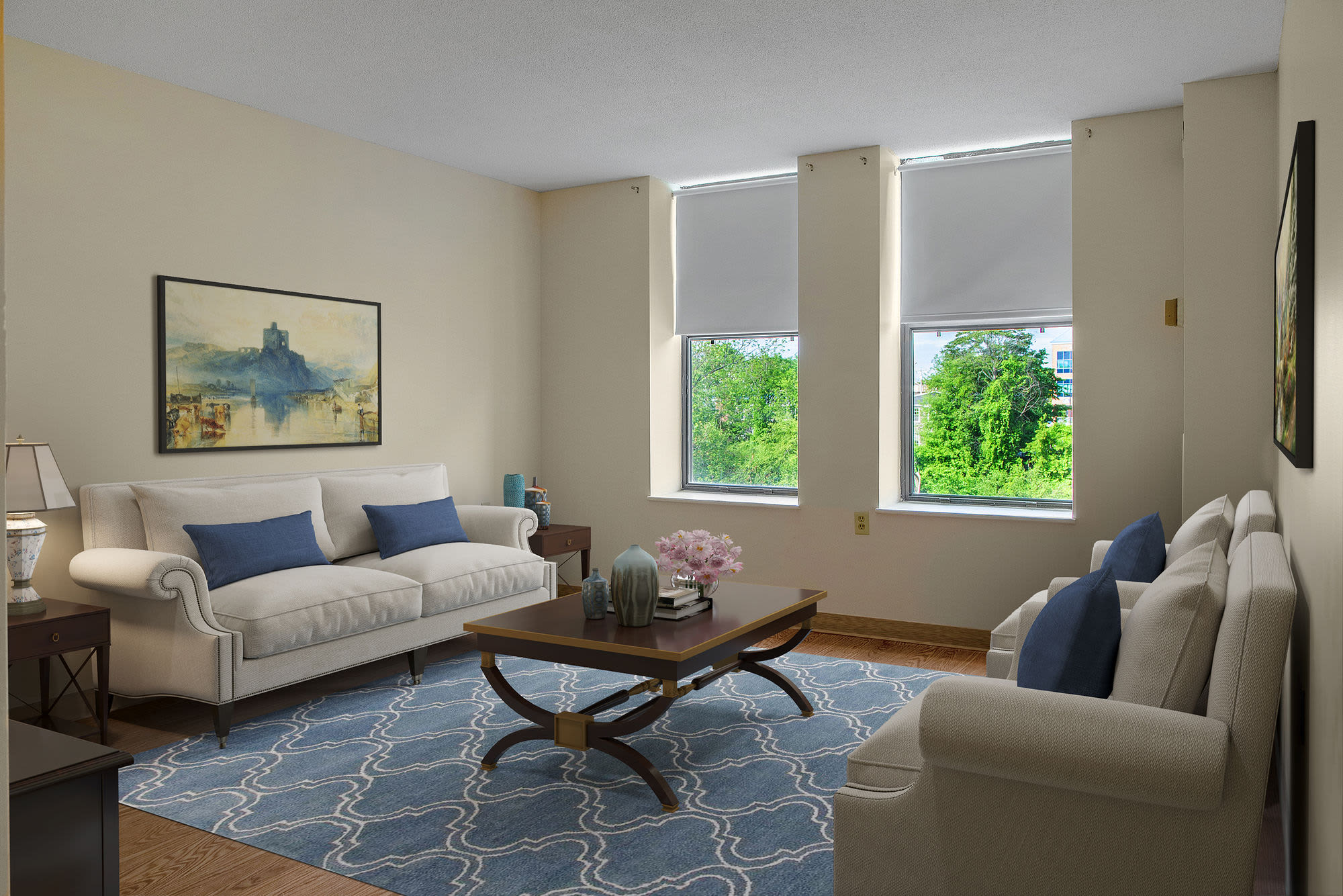 Spacious living room at Mazur Park Apartments in Lowell. MA