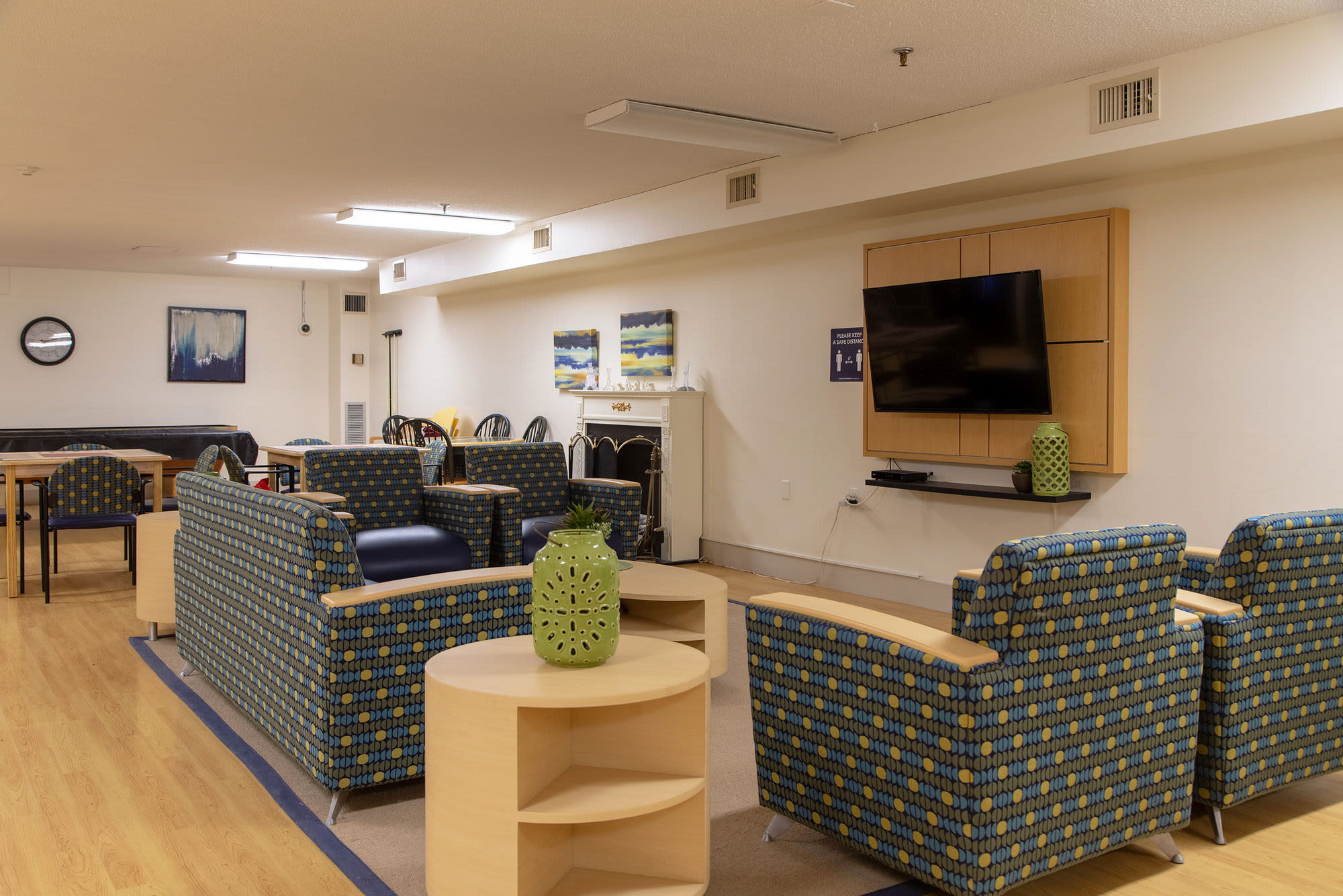 Clubhouse with couch at Mazur Park Apartments in Lowell. MA