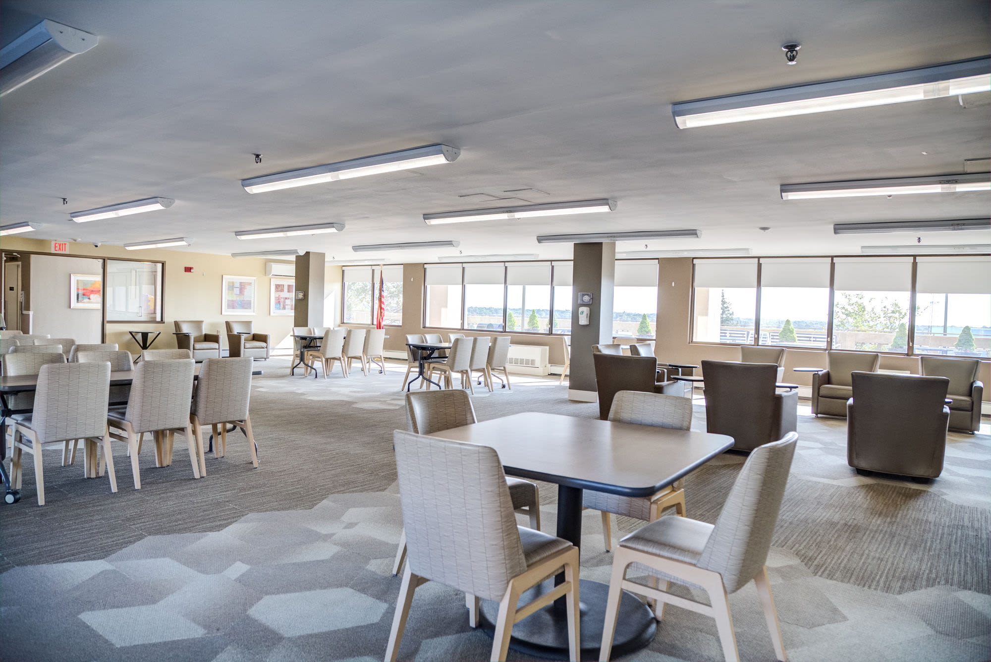 Community dining space at Melville Towers in New Bedford, Massachusetts