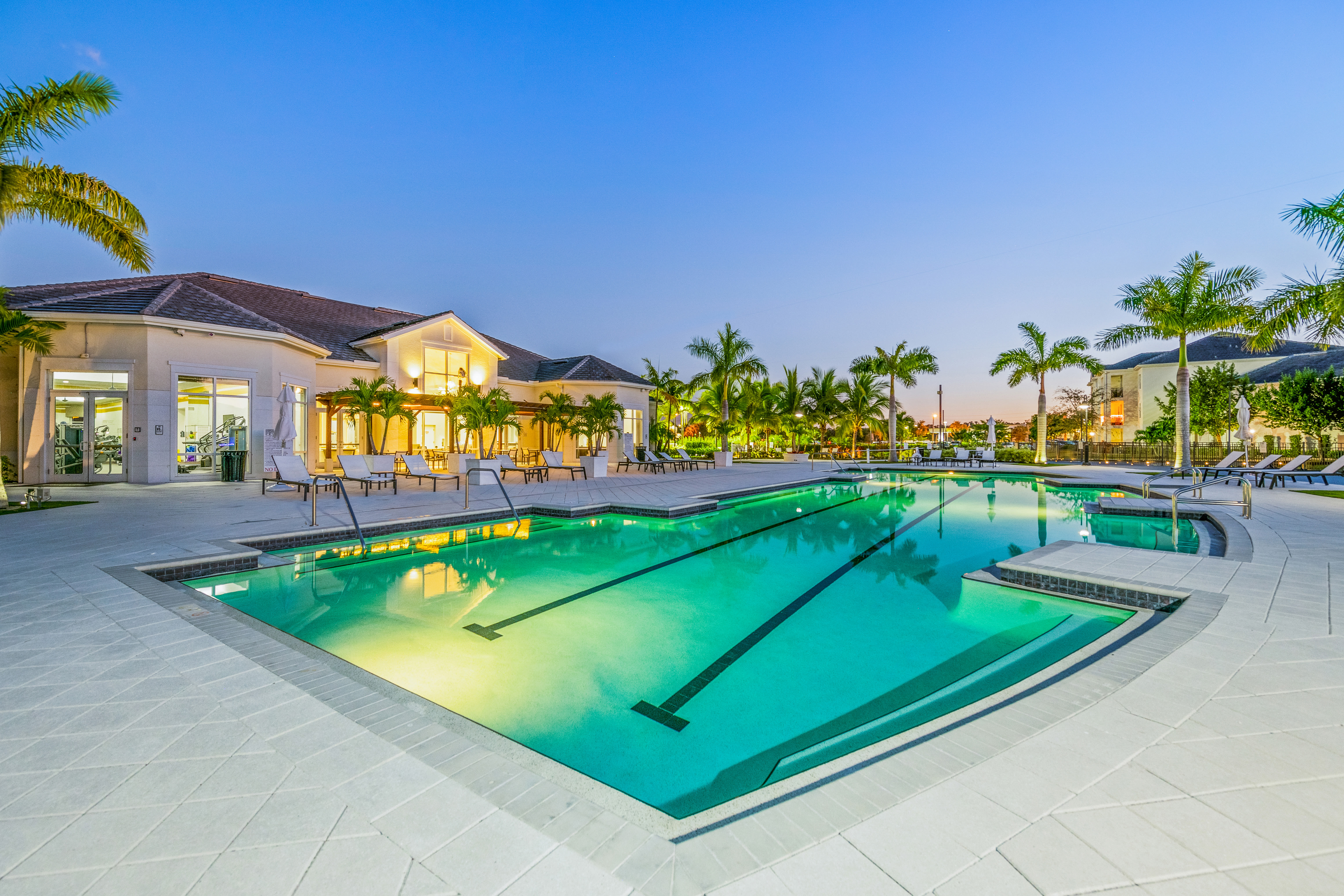 The resort-style swimming pool at Evergreen Estero in Fort Myers, Florida 