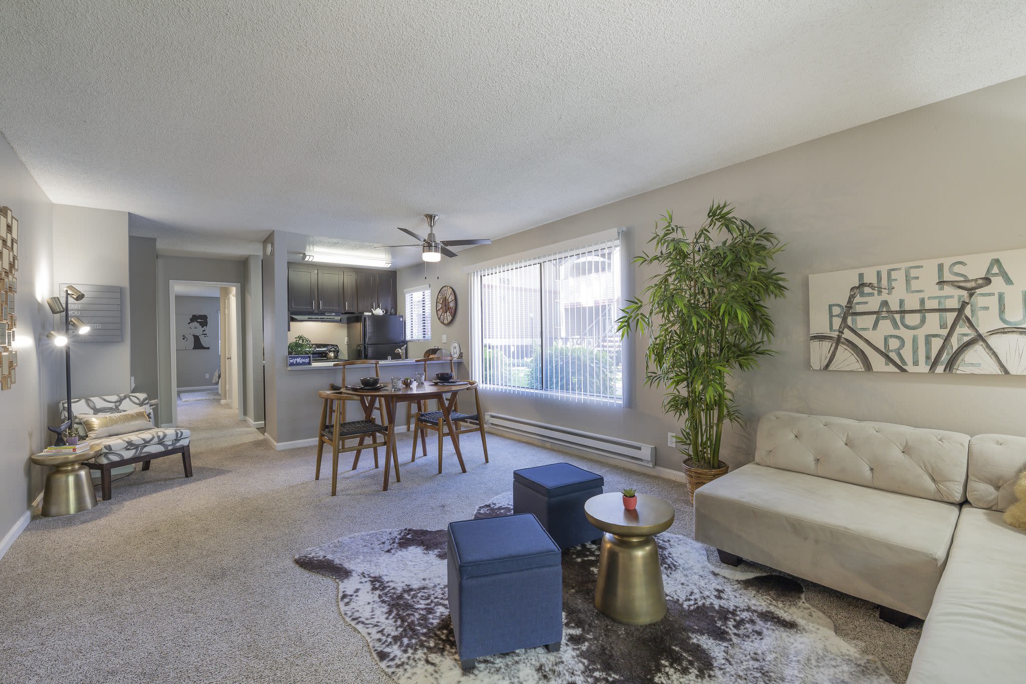 Spacious living room at Woodchase Apartments in San Leandro, California