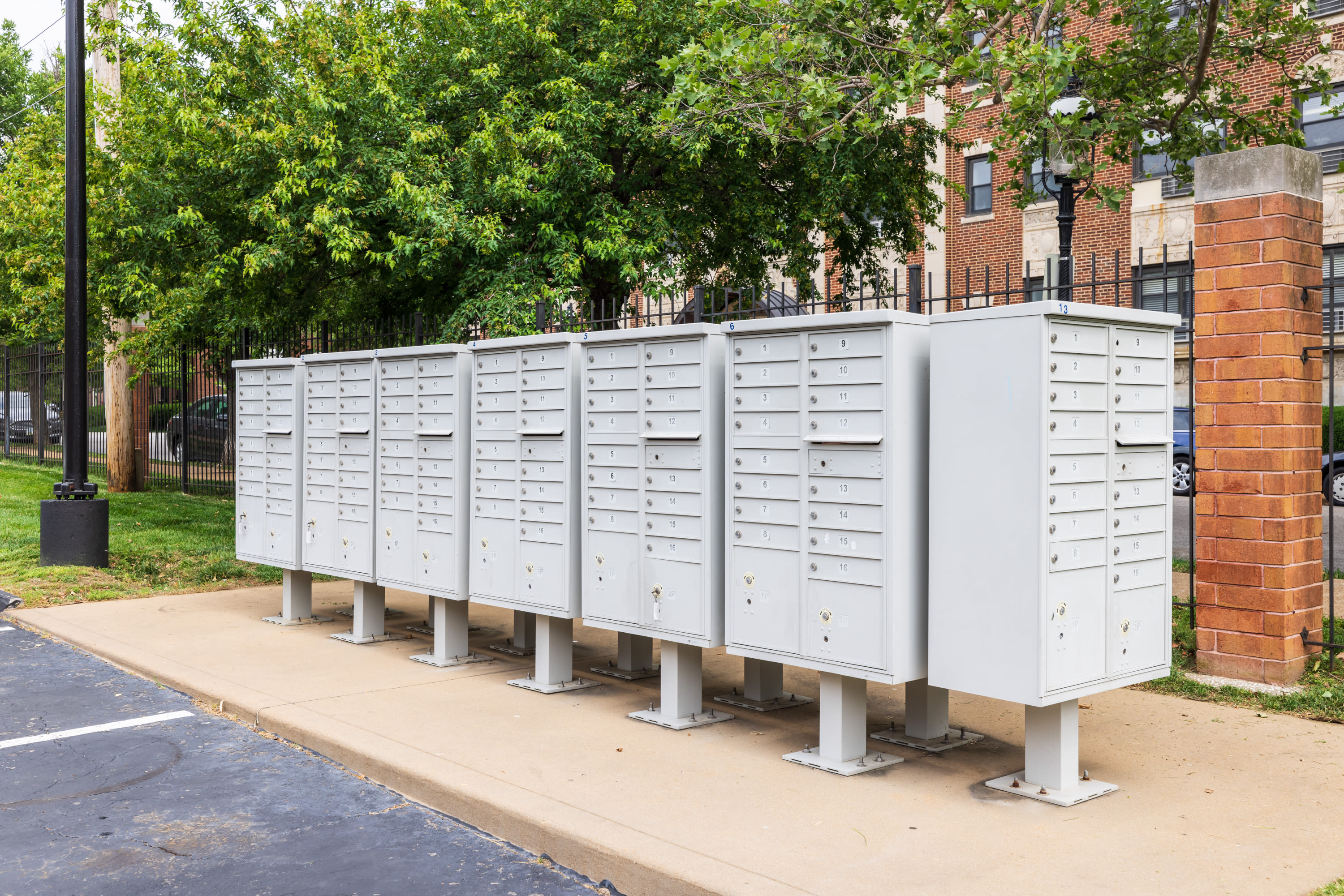 Package lockers at West End Terrace Apartments in St. Louis, Missouri