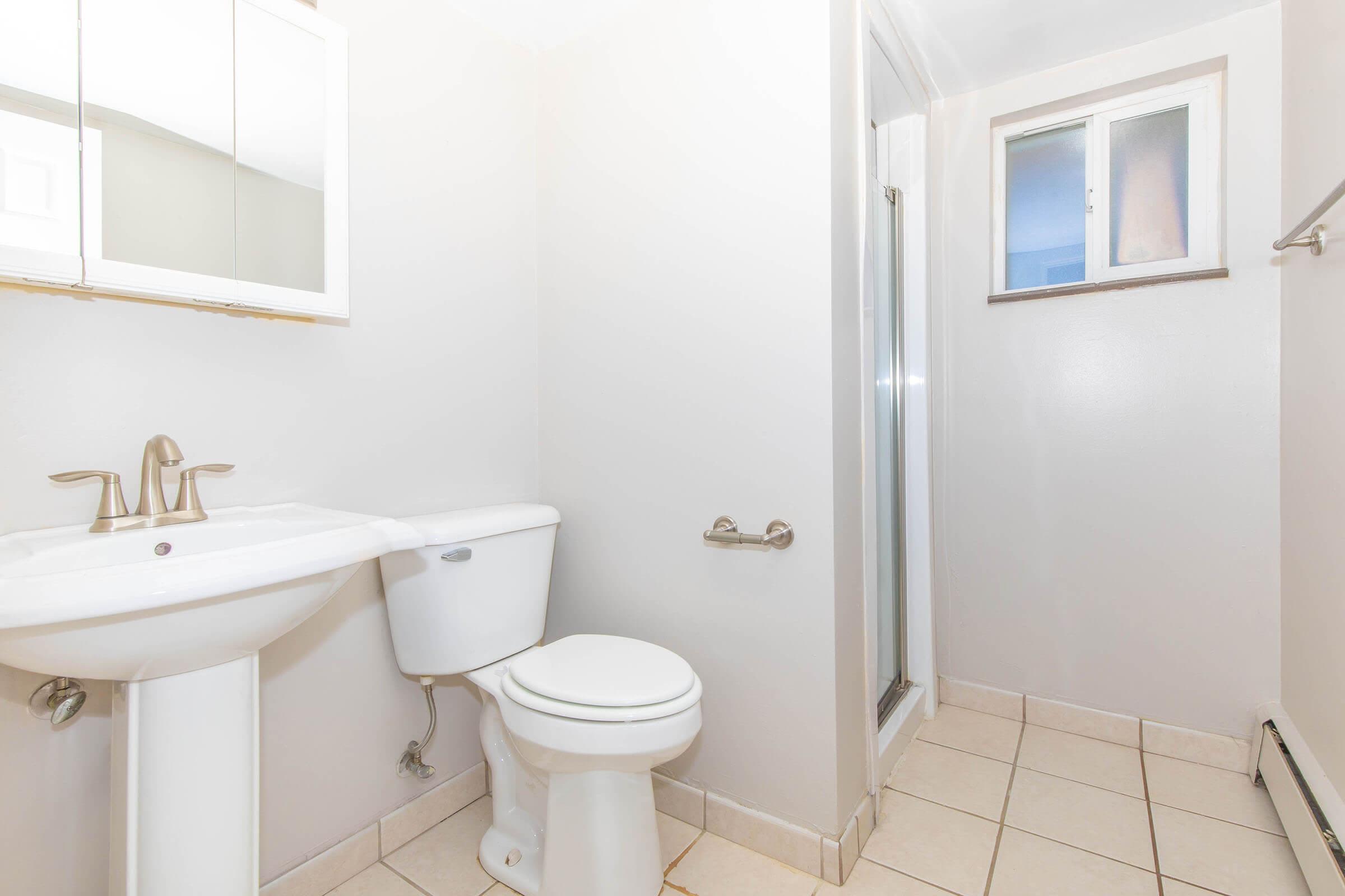 Bathroom with white vanity at Boulder Crescent in Colorado Springs, Colorado
