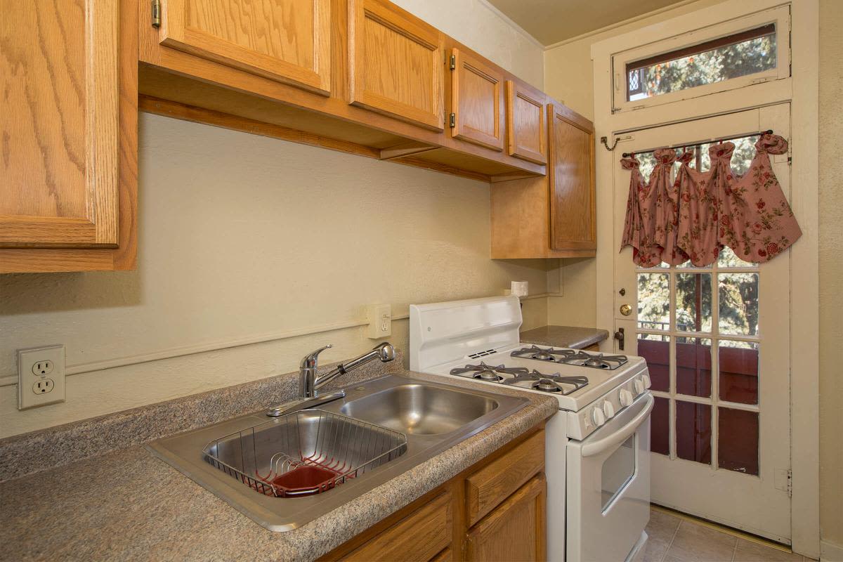 Kitchen with door at Cascade Park in Colorado Springs, Colorado