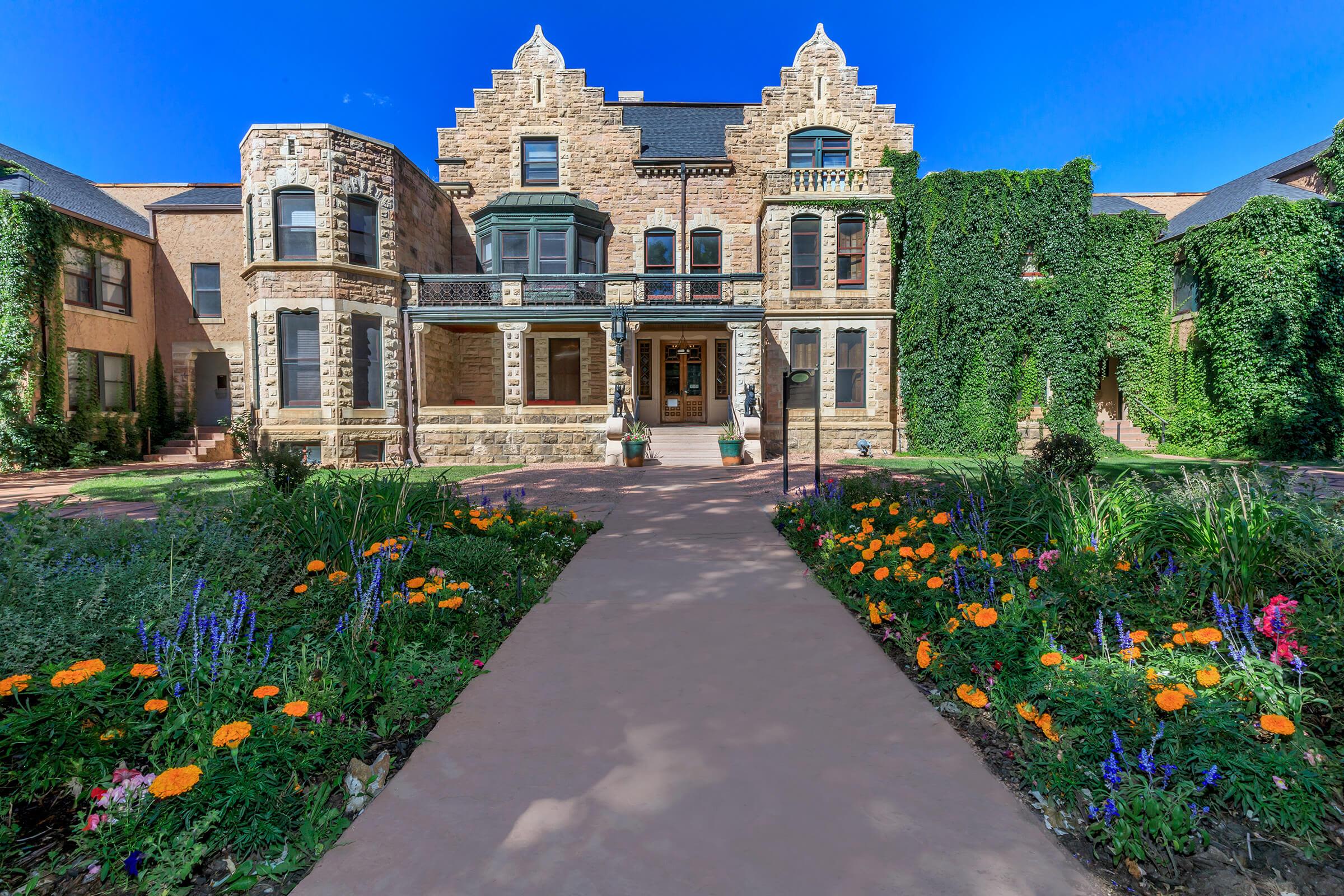 Exterior view of stone building at Cascade Park in Colorado Springs, Colorado