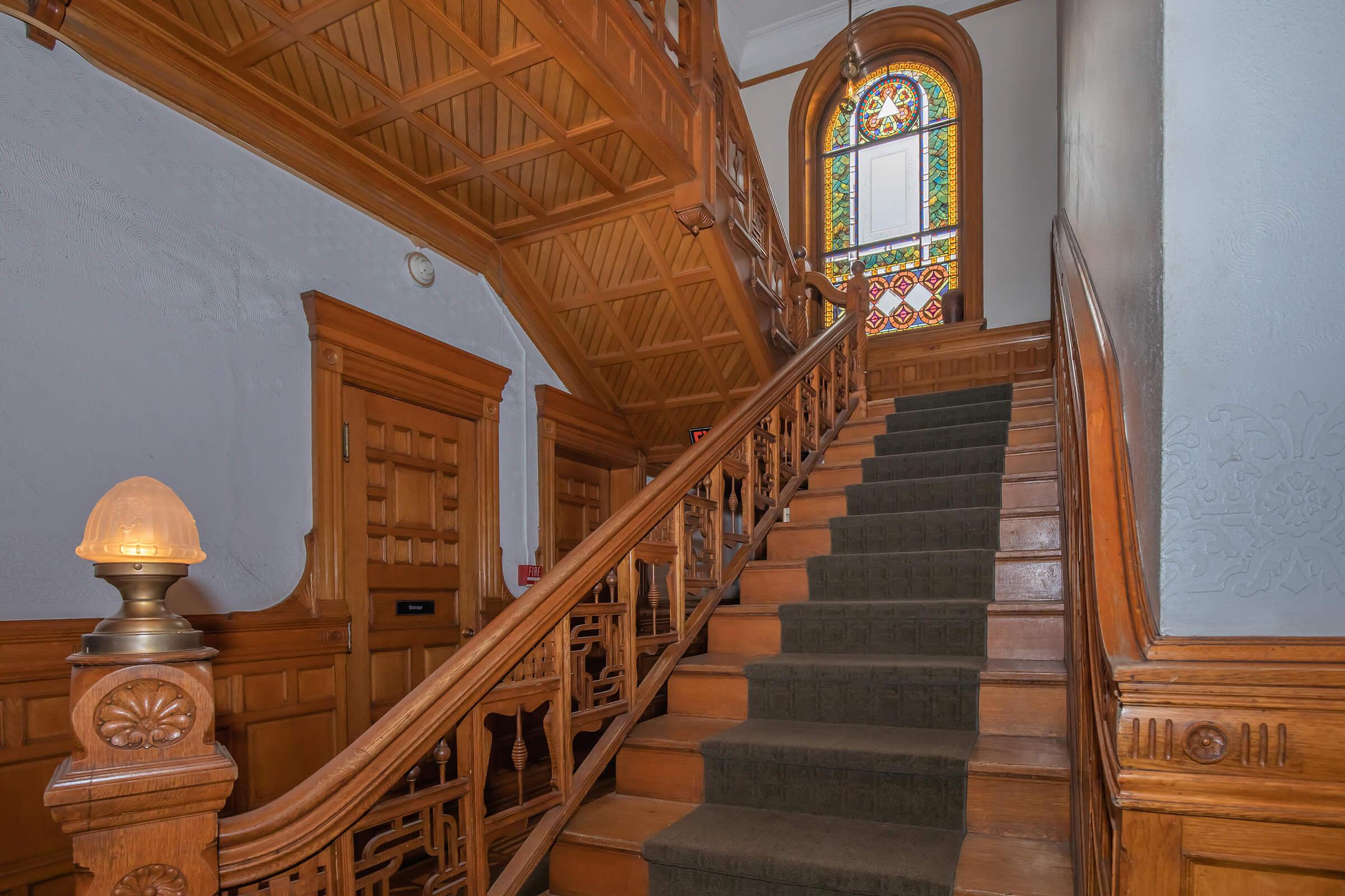 Ornate wooded staircase at Cascade Park in Colorado Springs, Colorado