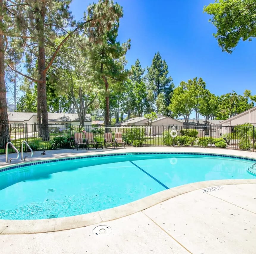 Sparkling pool at Village Green Apartments in San Jose, California