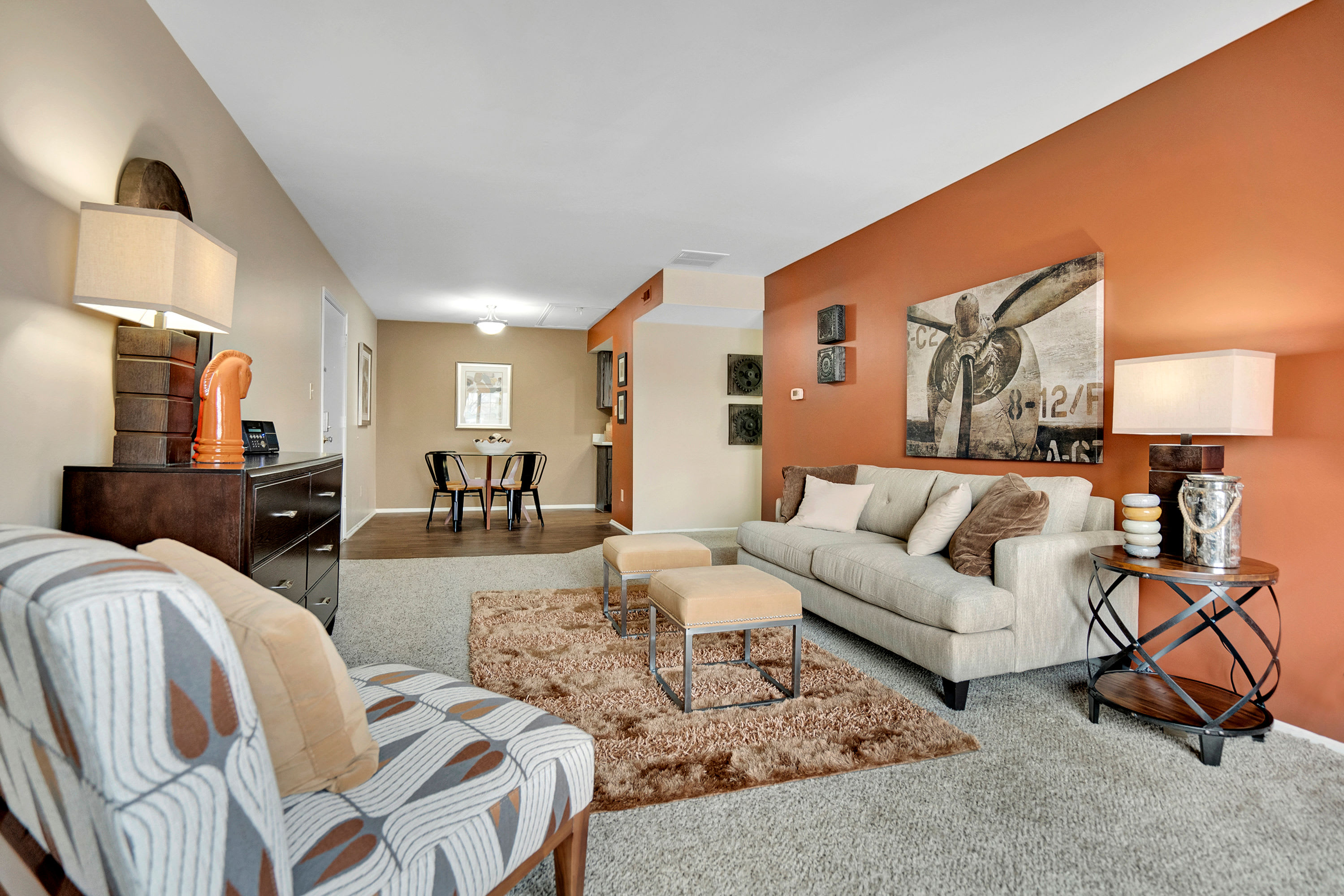 Spacious living room at Canterbury Green in Fort Wayne, Indiana