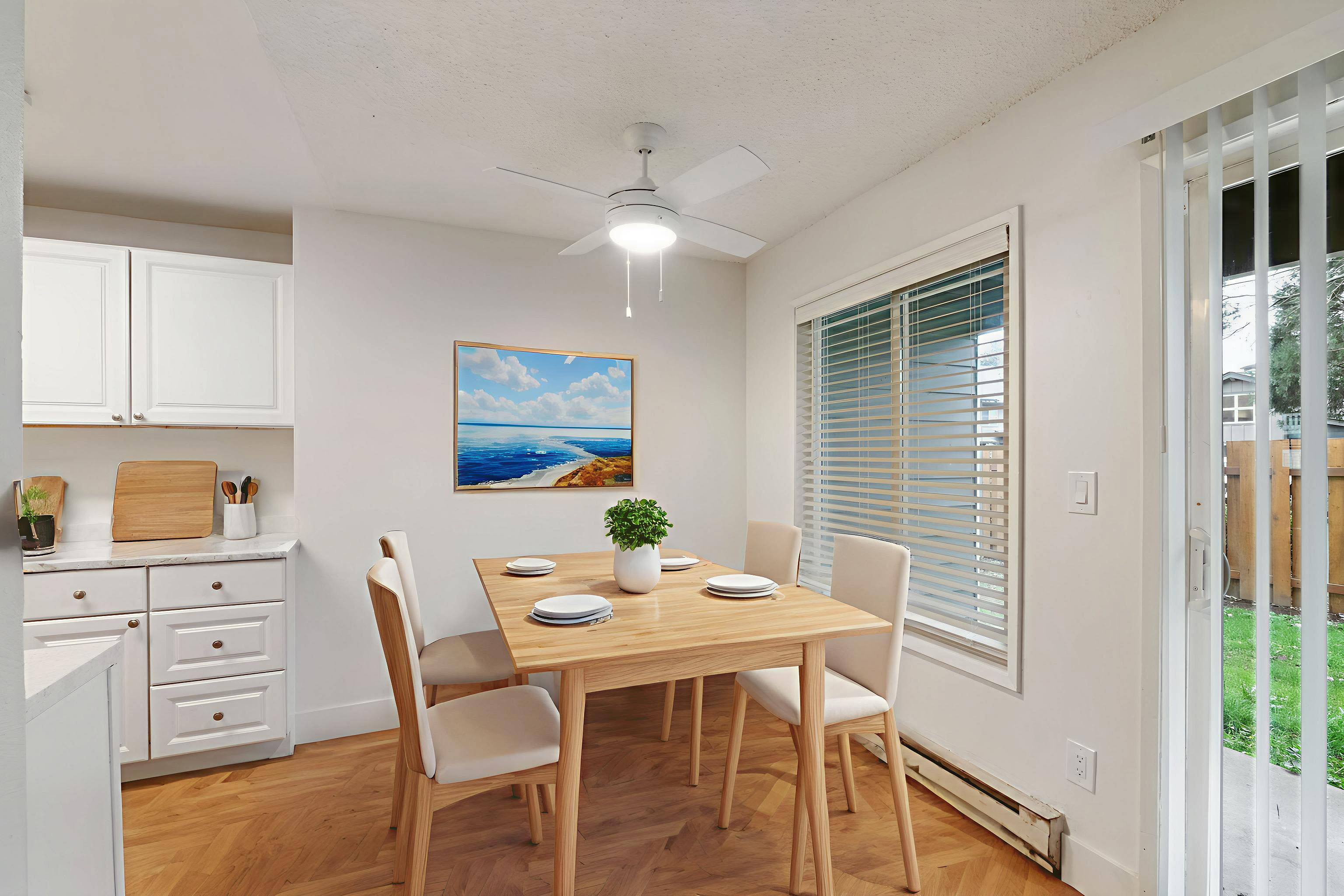 Dining table with chairs at Firwood Station in Portland, Oregon