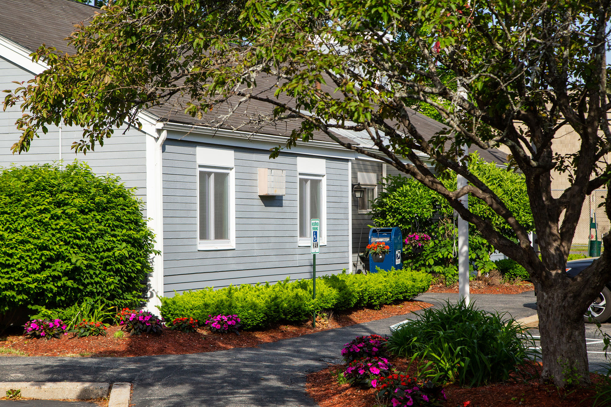 Apartments exterior shot at Merrimack Valley Apartments in Methuen, Massachusetts