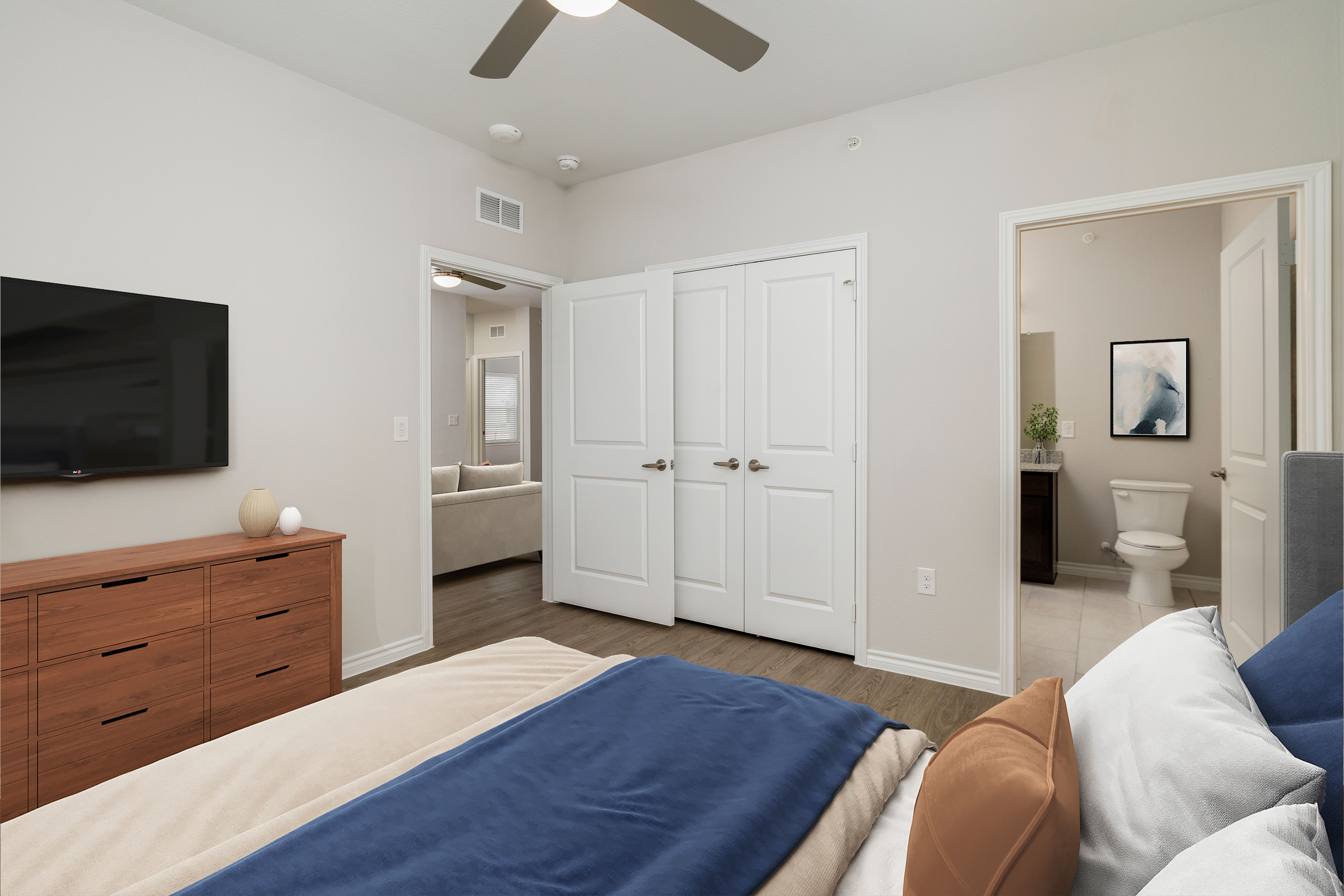 Bedroom in a modern apartment at Echo Trail in Bowling Green, Kentucky