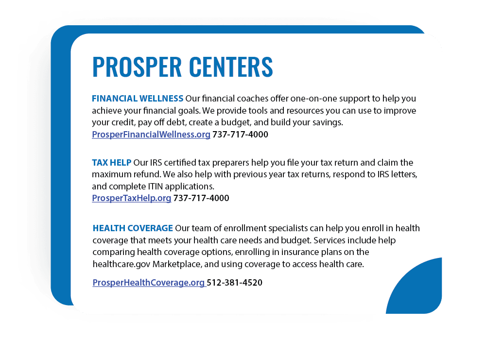 Prosper Centers information at Trails at Vintage Creek in Austin, Texas