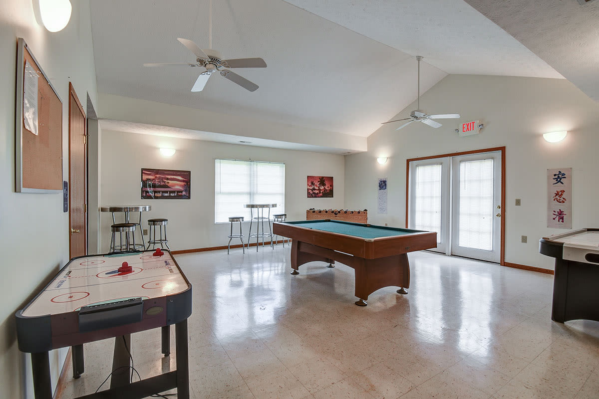 Game room with indoor games at Oakmont Greene I in Mount Hope, West Virginia