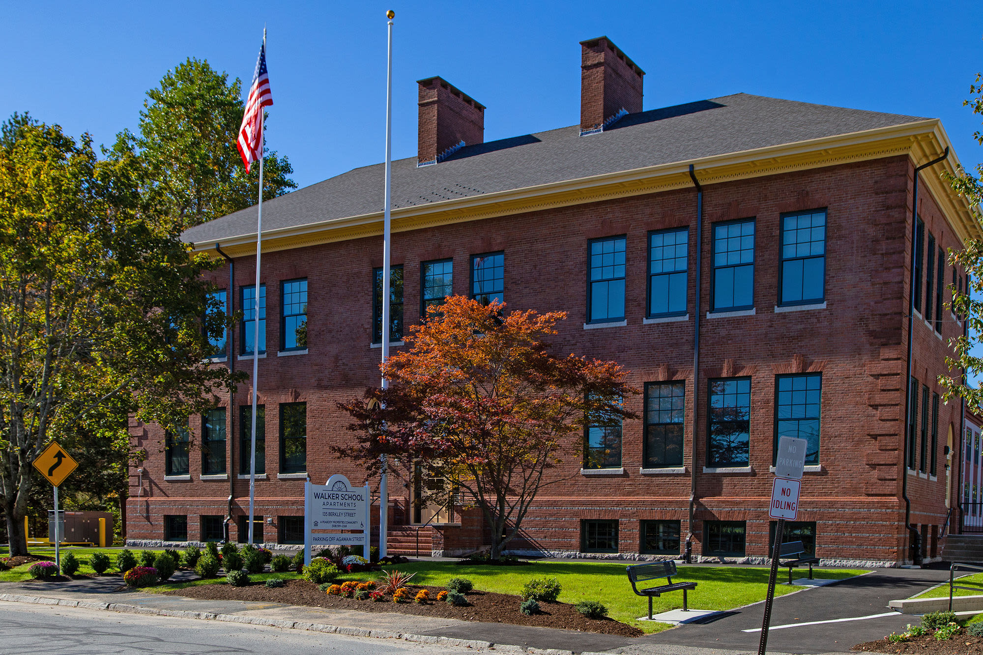 Exterior other view of the apartment building at Walker School Apartments in Taunton, Massachusetts
