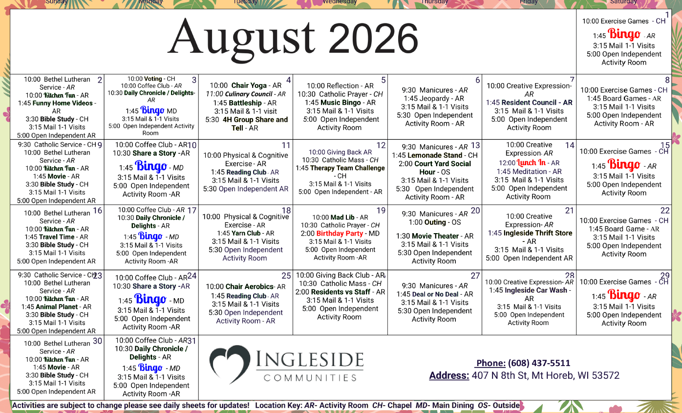 Calendars at Ingleside Communities