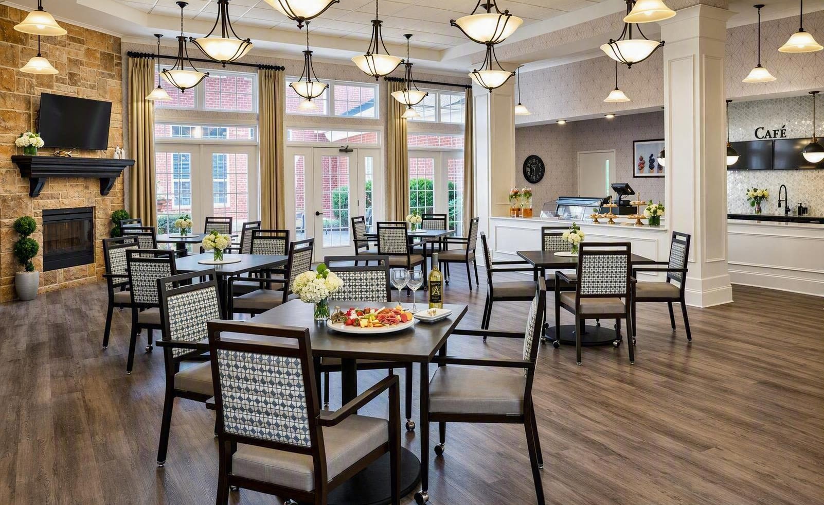 Dining area at Waltonwood Providence in Charlotte, NC