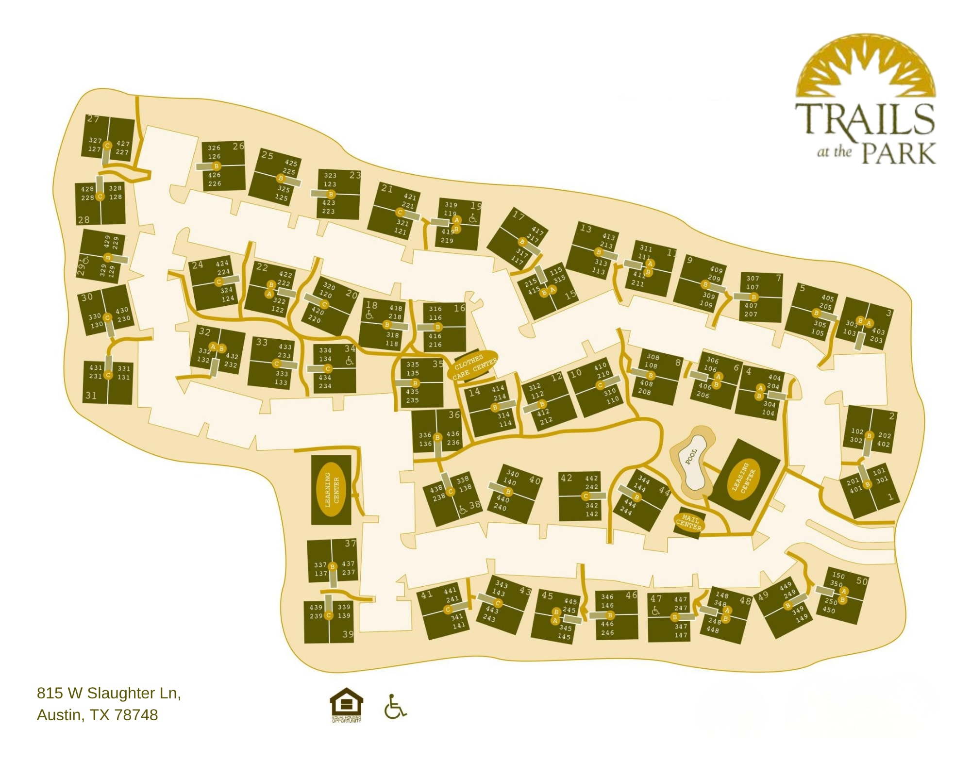 Site map at Trails At The Park Apartments in Austin, Texas