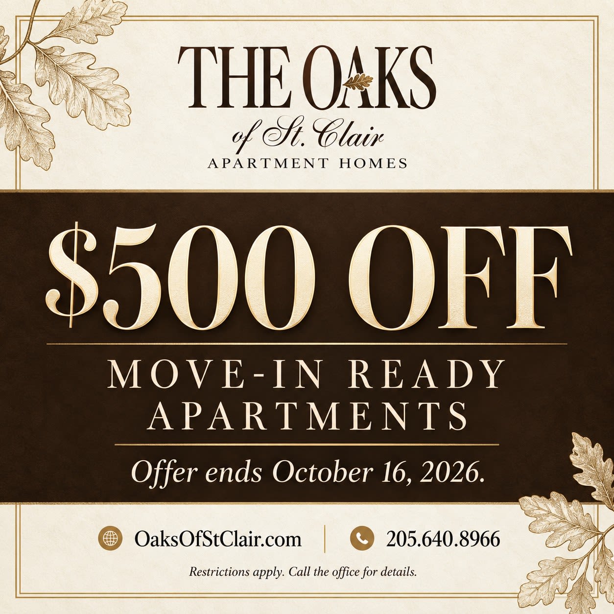 Specials at The Oaks of St. Clair in Moody, Alabama