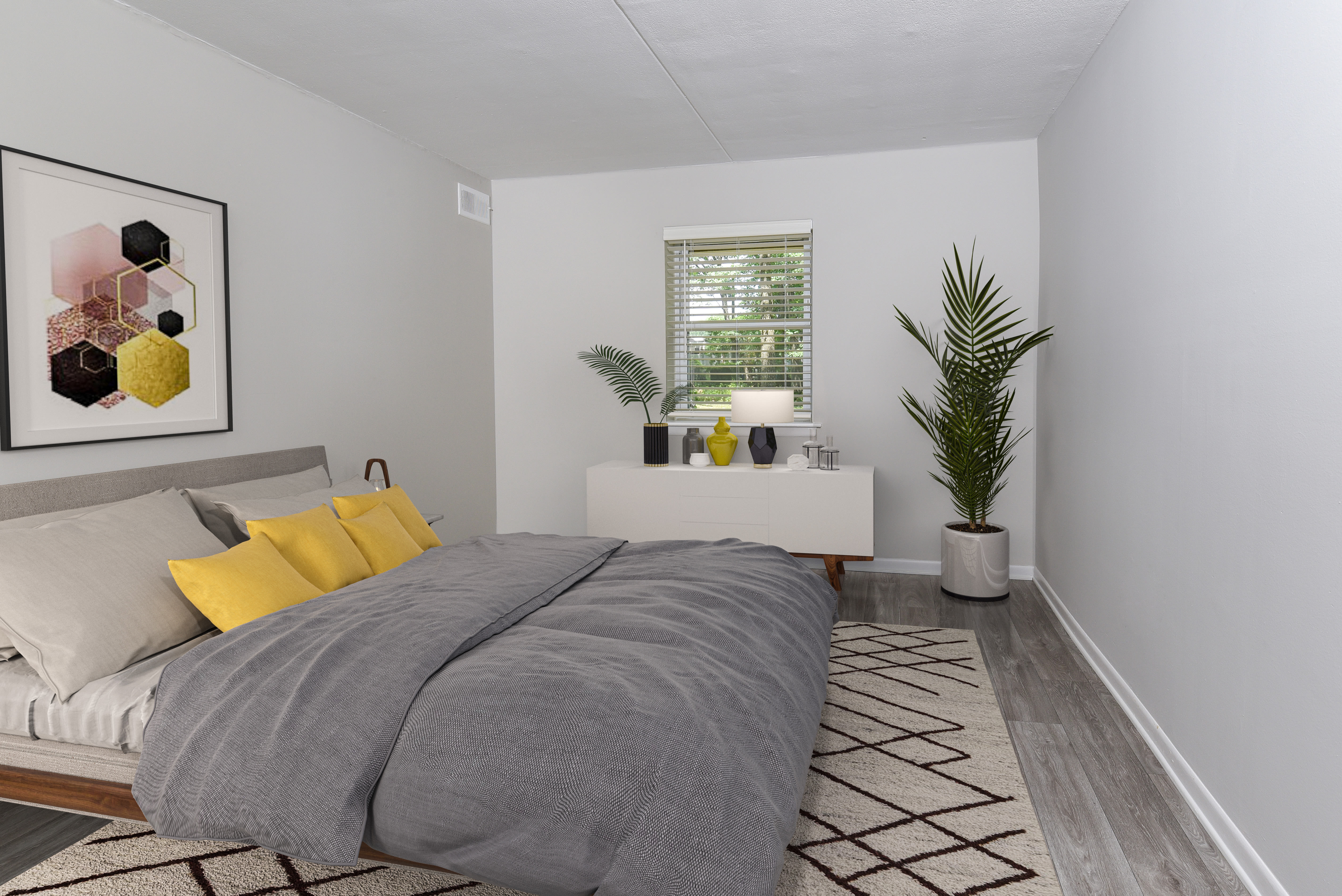 Stylish bedroom at The Nolan in Morrisville, Pennsylvania