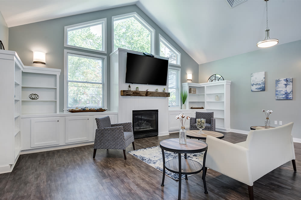 Clubhouse media area at Perinton Manor Apartments in Fairport, New York
