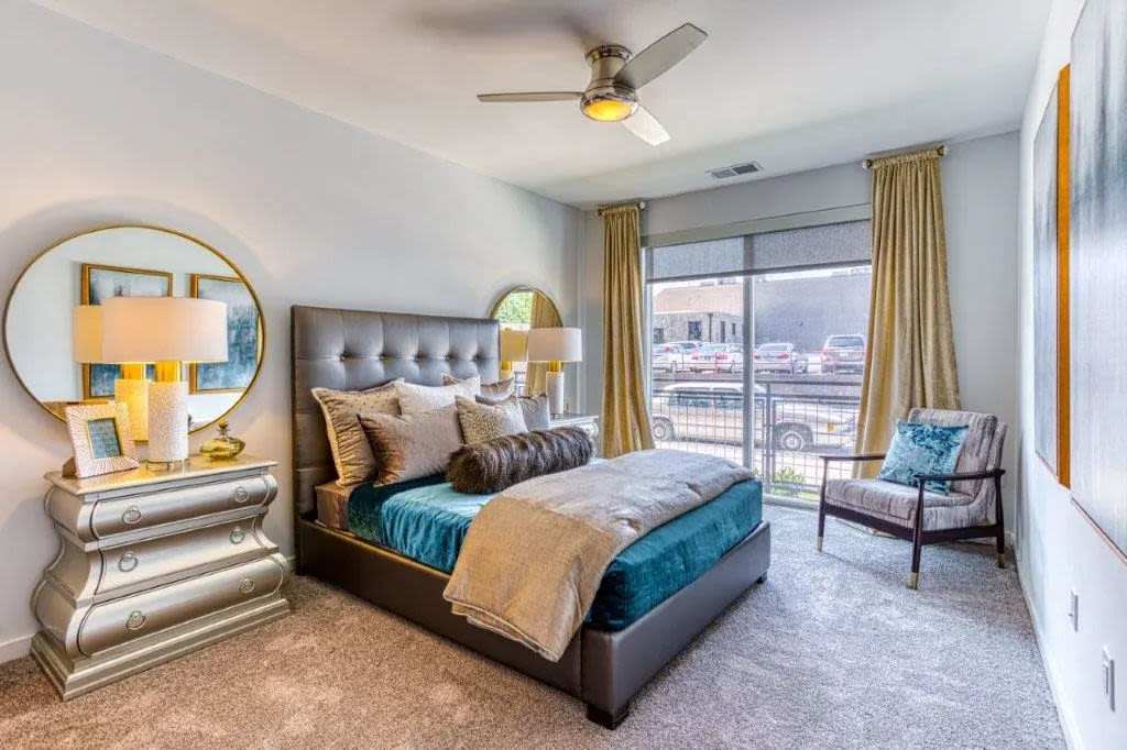 Modern bedrooms at Carroll at Bellemeade in Greensboro, North Carolina
