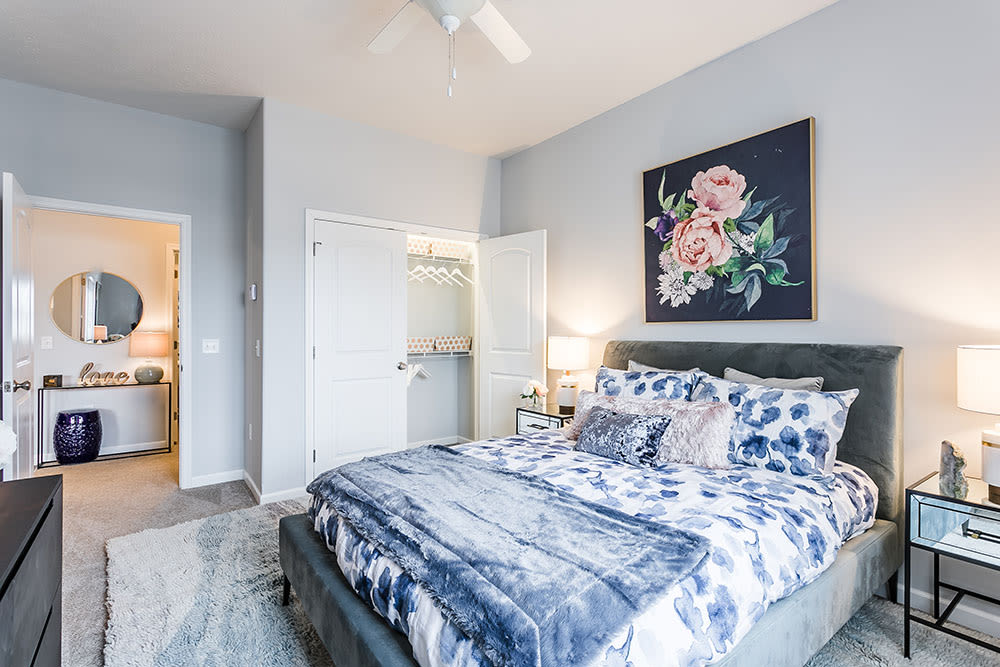 Cozy bedroom at Villa Capri Apartments in Rochester, New York
