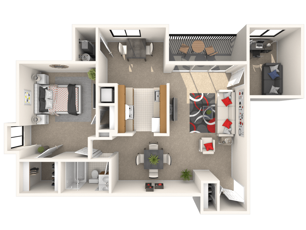 View 1 Bedroom with den Floor Plan at The Timbers at Long Reach Apartments in Columbia, Maryland
