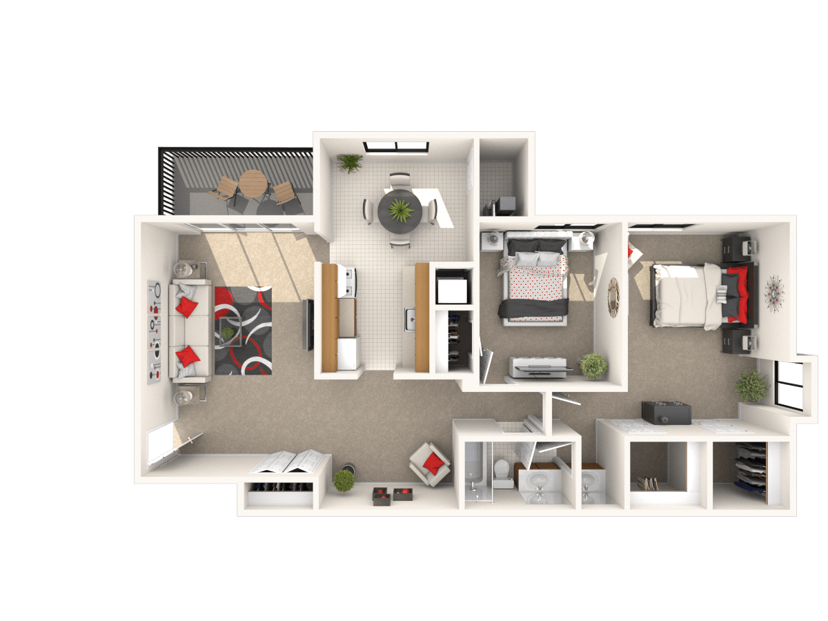 View 2 Bedroom Floor Plan at The Timbers at Long Reach Apartments in Columbia, Maryland