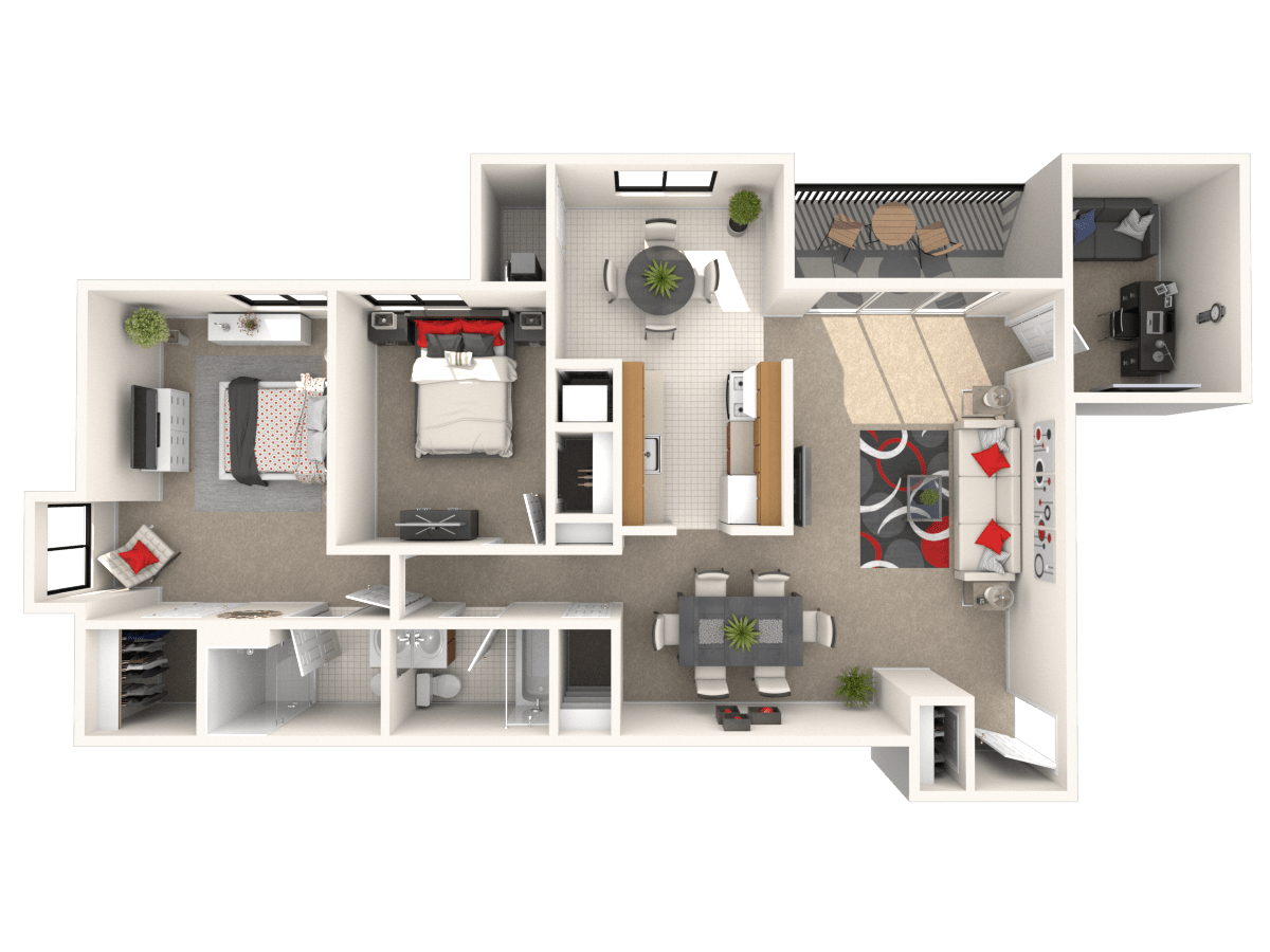View 2 bedroom 2 bath with den Floor Plan at The Timbers at Long Reach Apartments in Columbia, Maryland