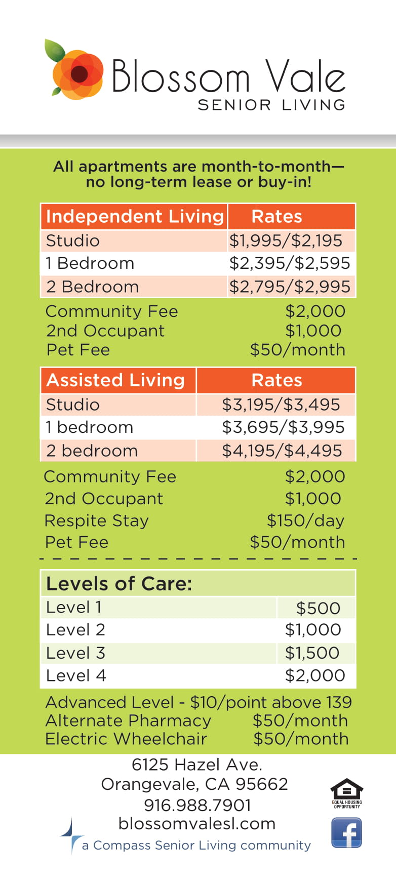 Blossom Vale Senior Living rates