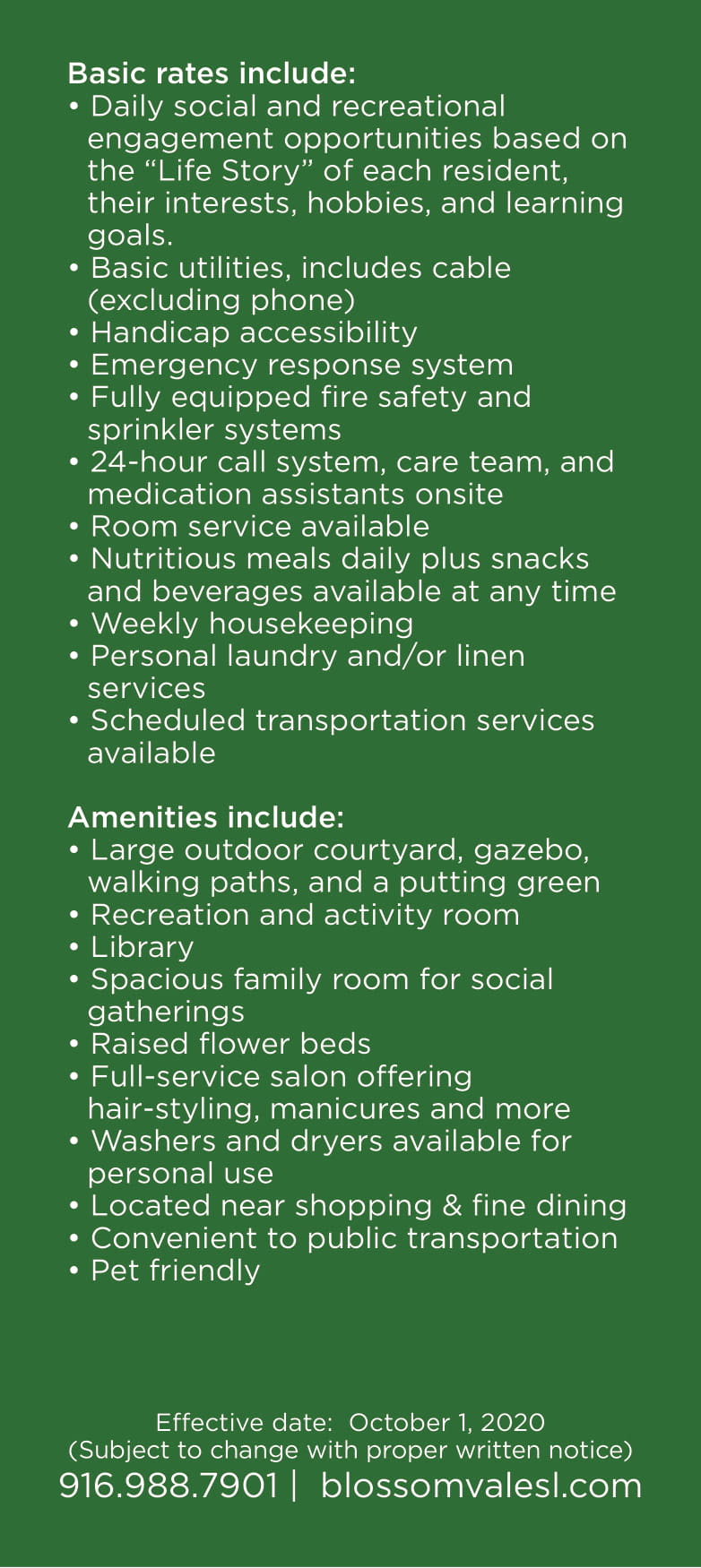 Blossom Vale Senior Living rates