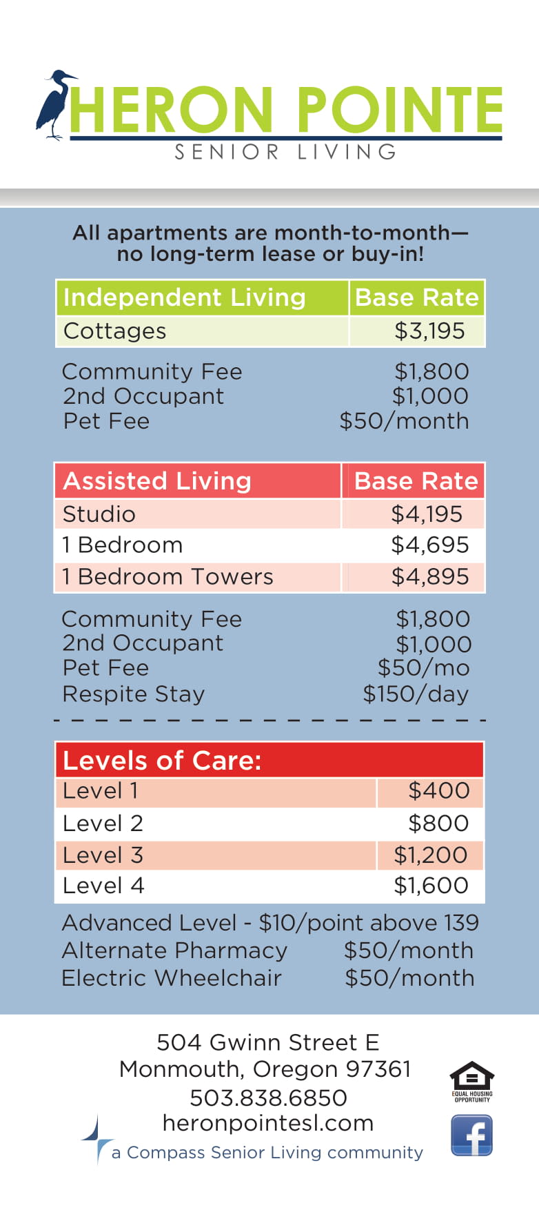 Heron Pointe Senior Living rates
