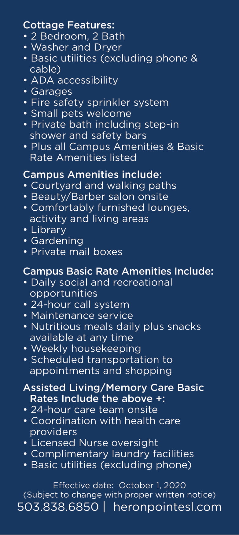 Heron Pointe Senior Living rates