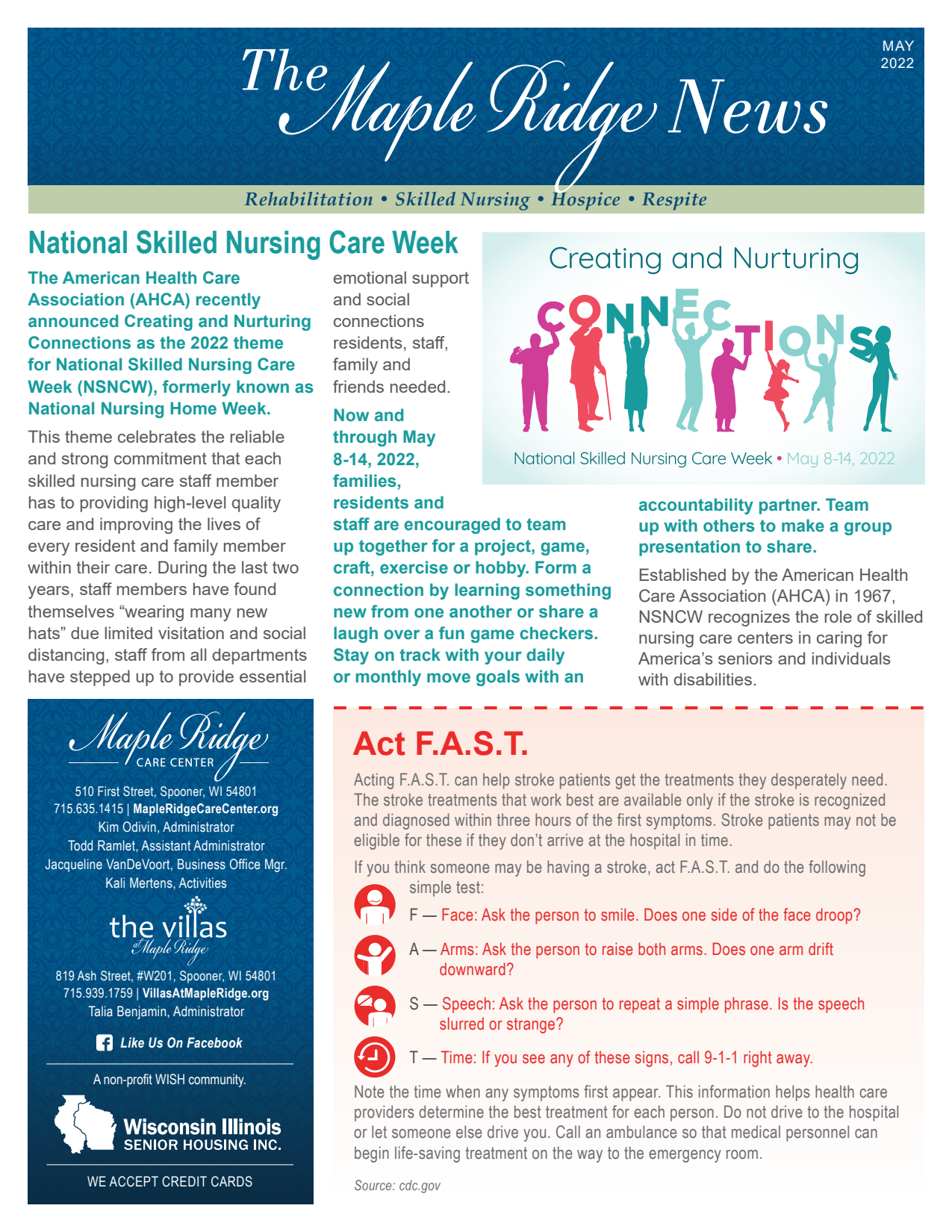 May 2022 Newsletter at Maple Ridge Care Center in Spooner, Wisconsin