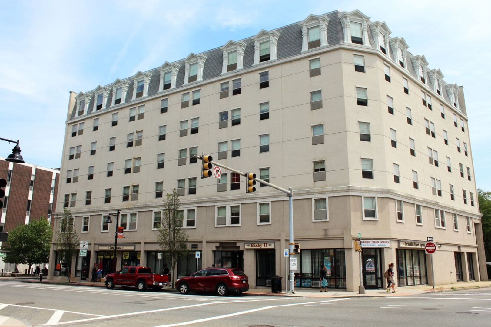 Exterior of the building at Bixby Brockton Apartments in Brockton, Massachusetts, 