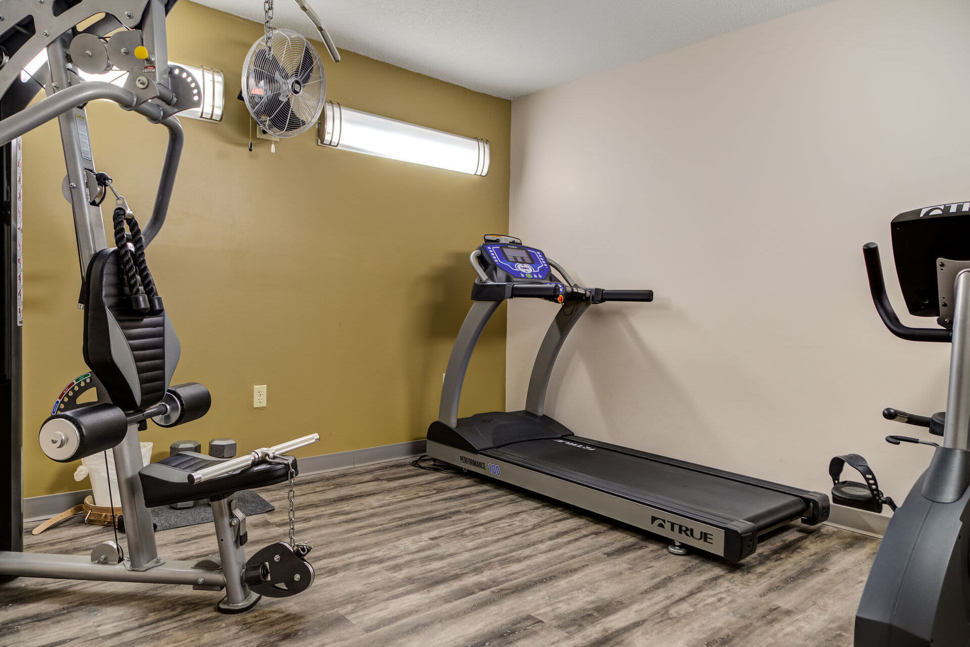 Fully equipped fitness center at Bixby Brockton Apartments in Brockton, Massachusetts, 