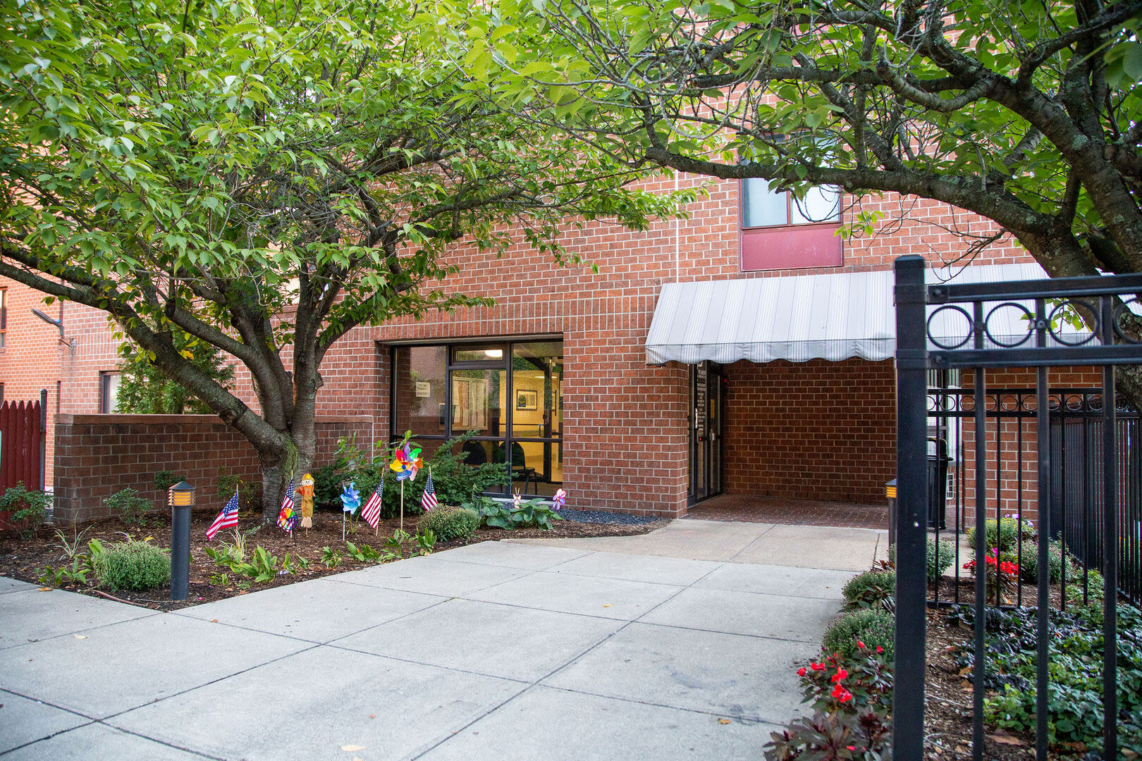 Exterior of an apartment with courtyard at Borden Place Apartments in Fall River, Massachusetts
