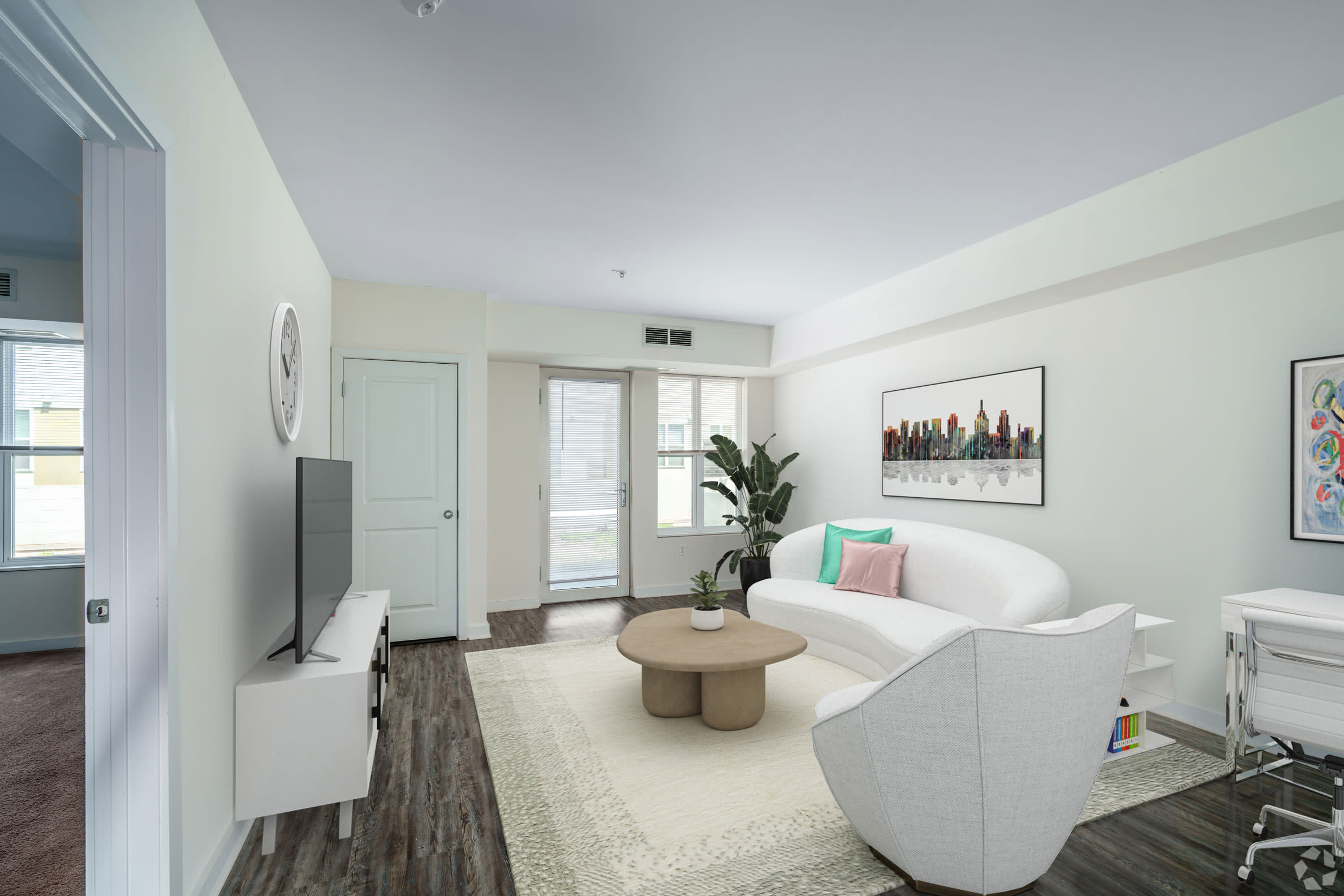 Living room with room to study or work from home  atPaseo Verde Philadelphia, Pennsylvania