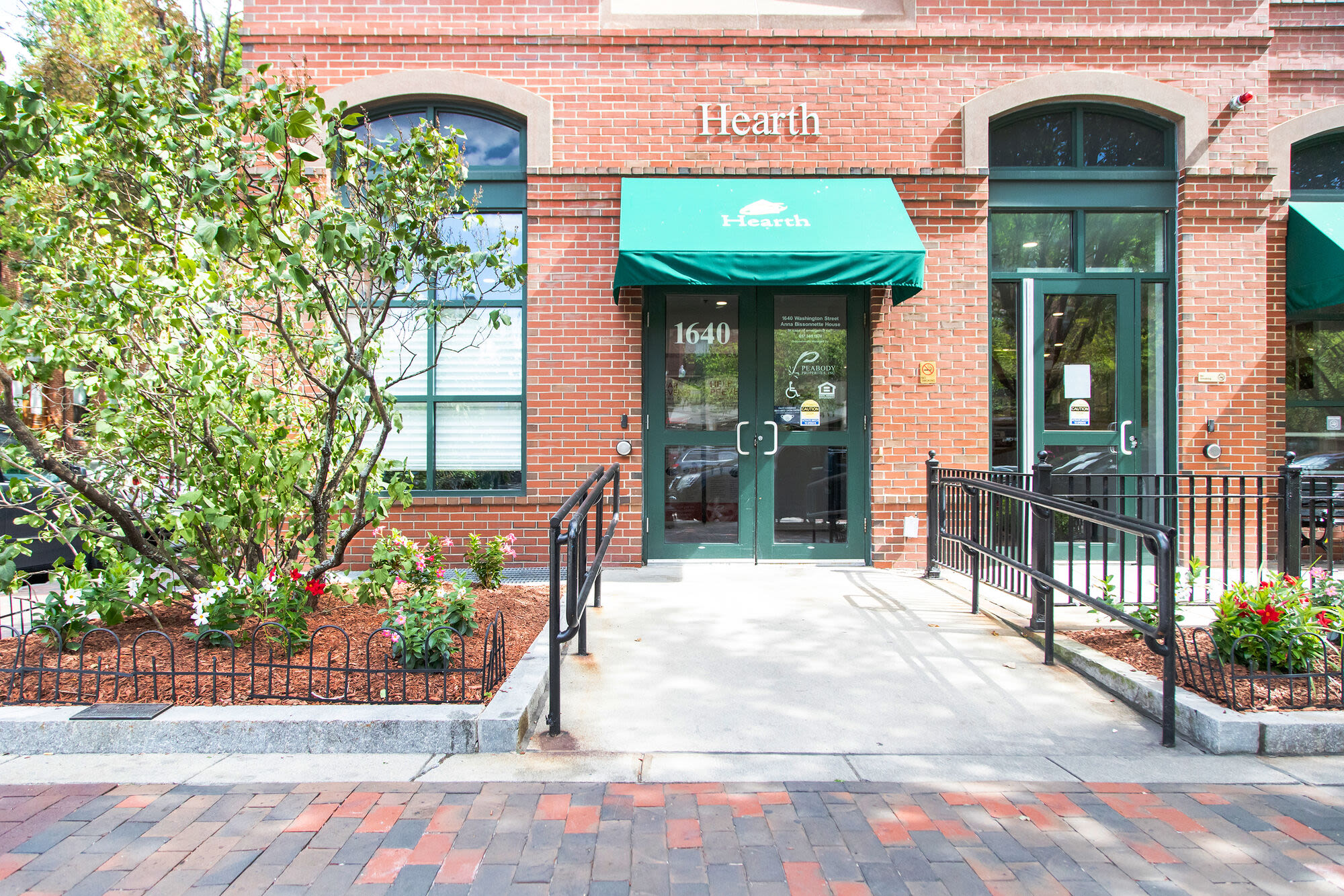 Entrance of building at Hearth Anna Bissonnette House in Boston, Massachusetts