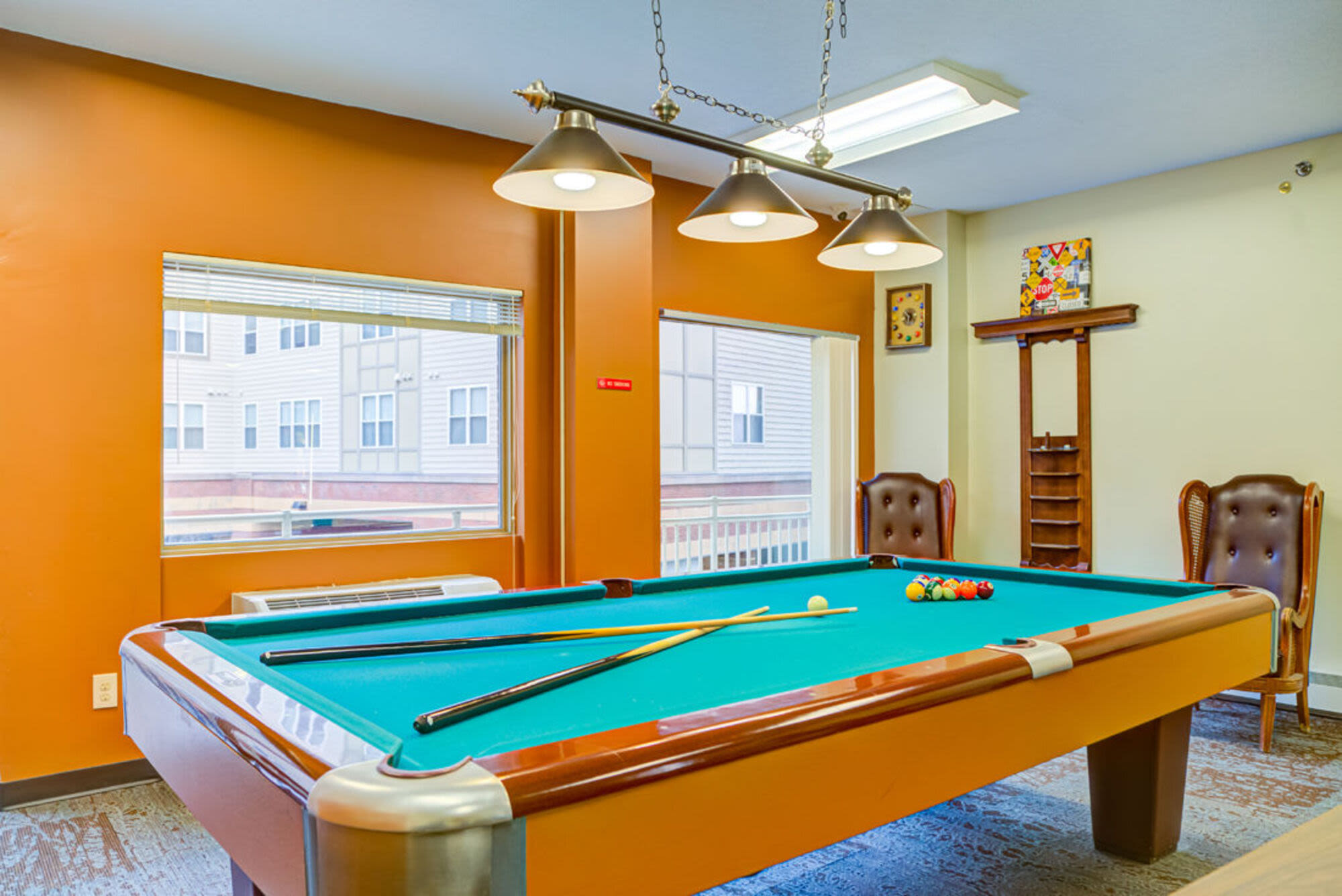 Community billiard table at Heritage Apartments in Malden,Massachusetts