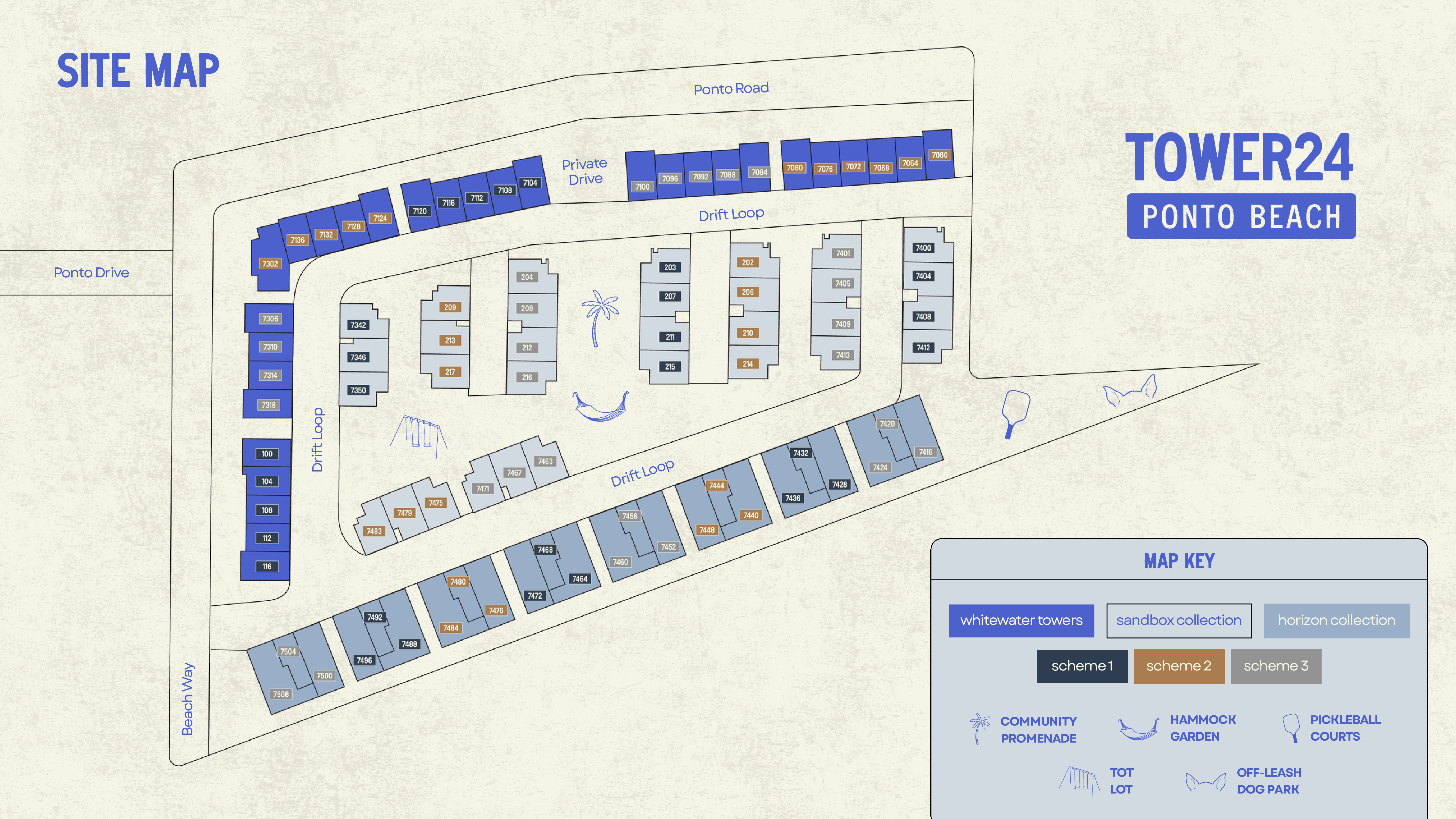 Site Map at Tower24 Ponto Beach in Carlsbad, California