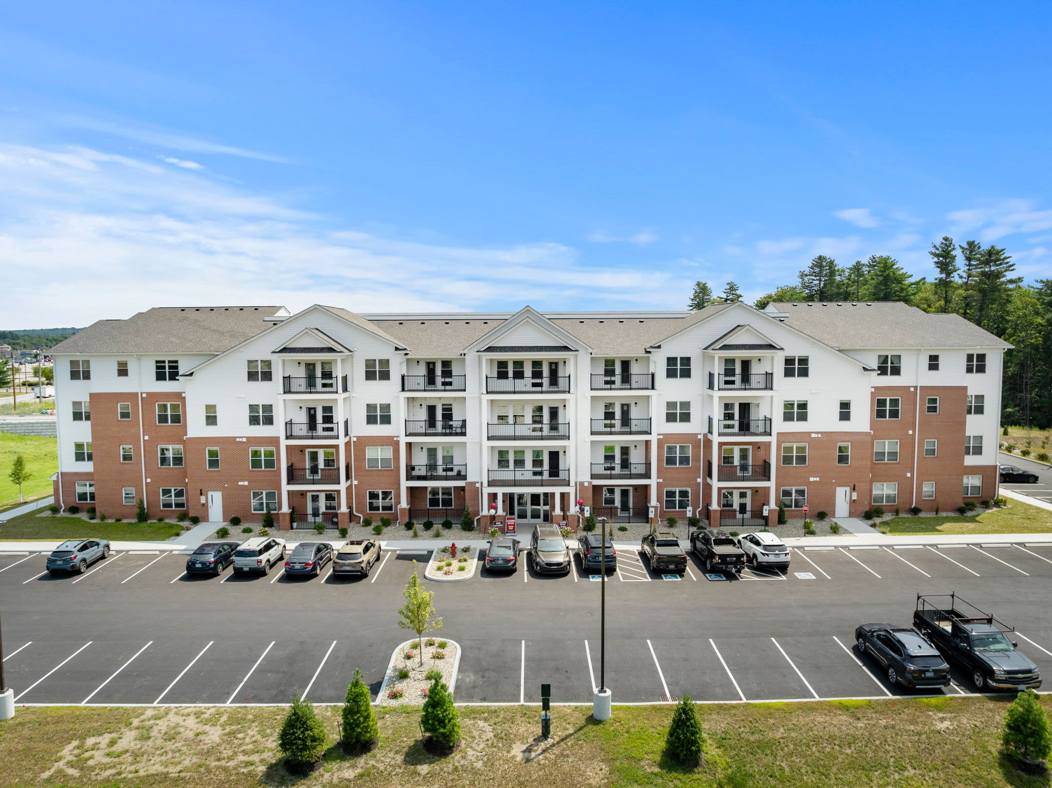 Aerial view of the parking complex at Mount Auburn Apartments in Auburn, Maine
