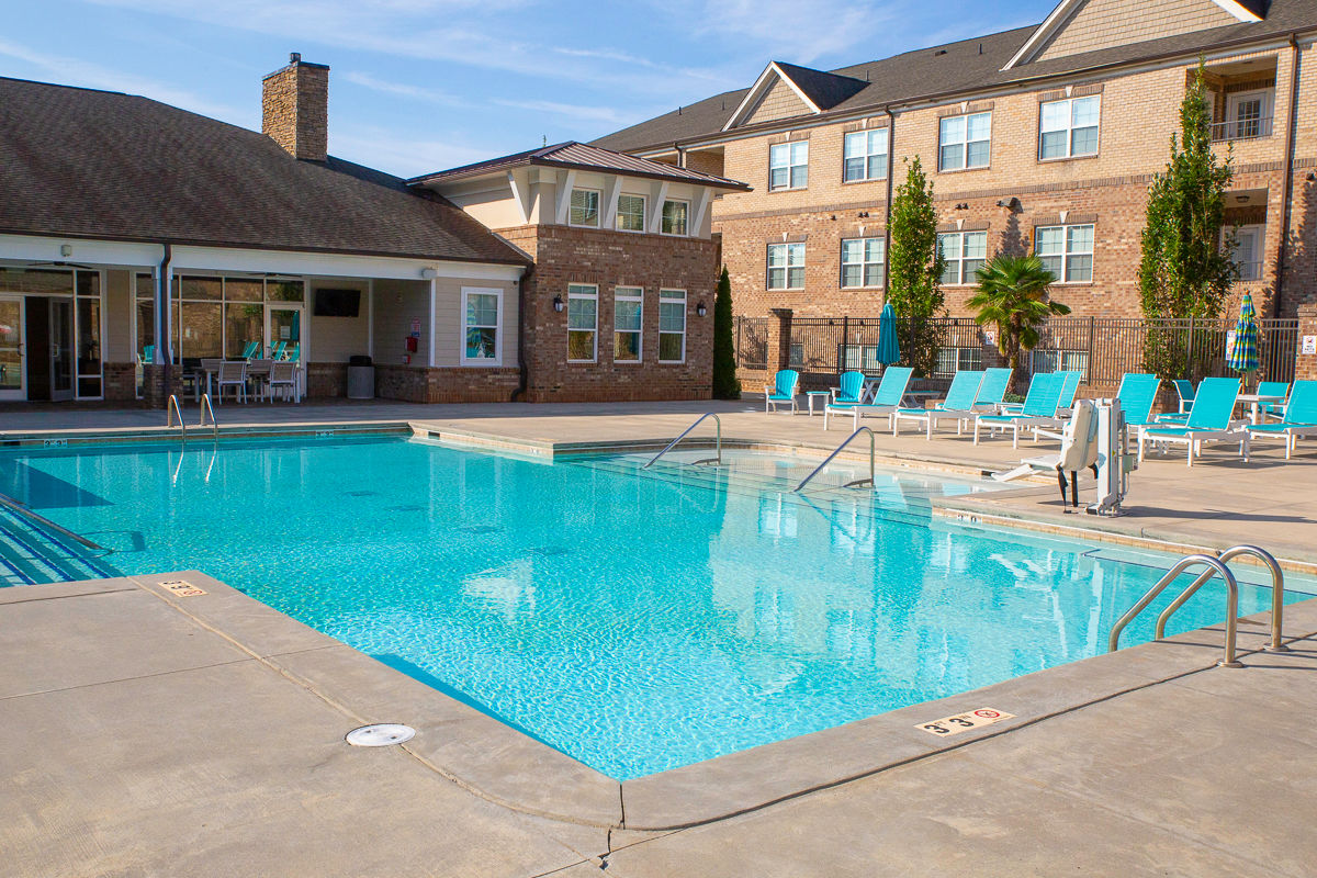 Pool with building in background