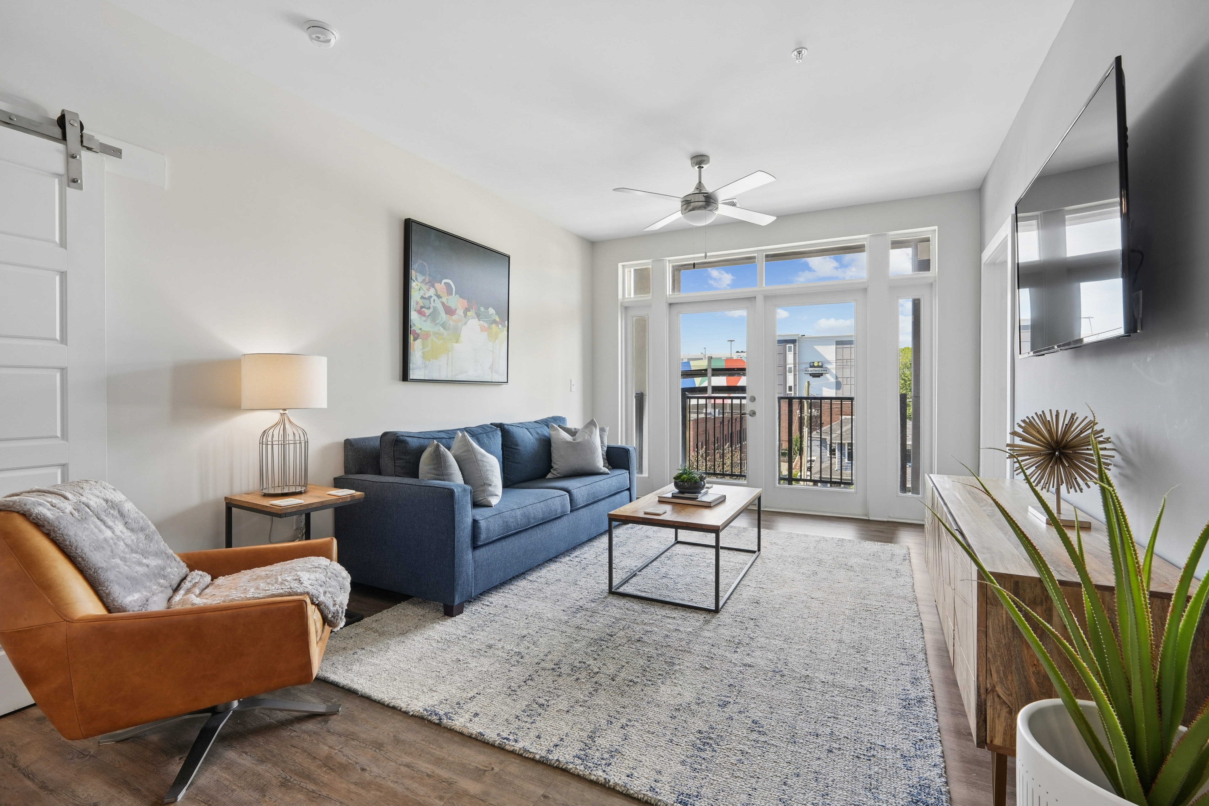 Spacious living room at Overton Row in Charlotte, North Carolina