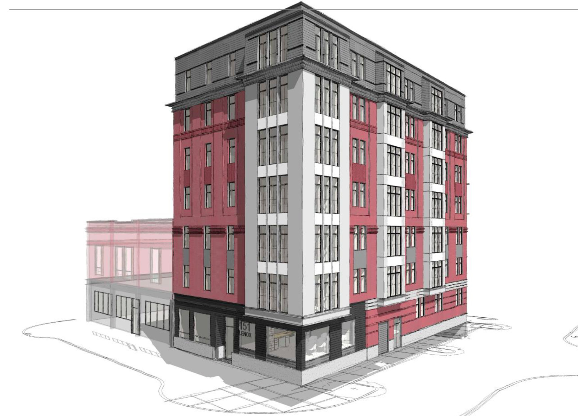 Image of the building currently in development on 151 Lenox St