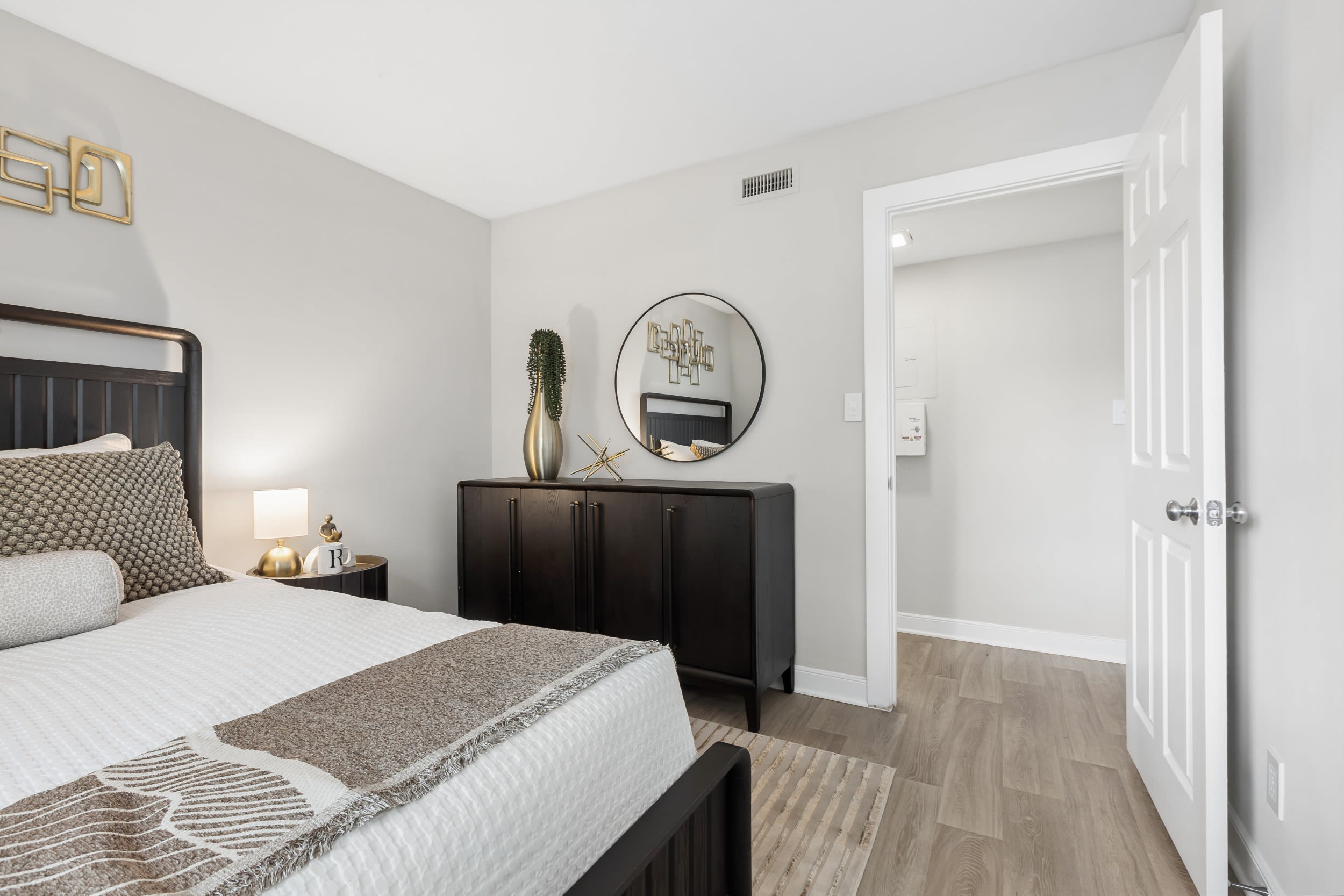 Bright bedroom with closet at Reserve South in Richmond, Virginia
