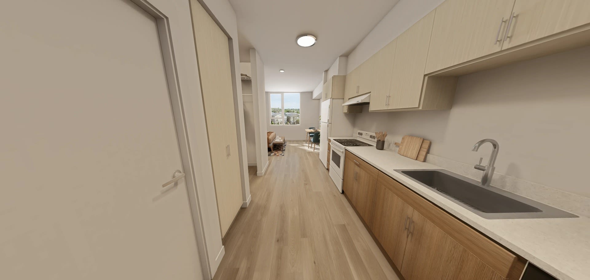 Studio Entry and Kitchen Rendering